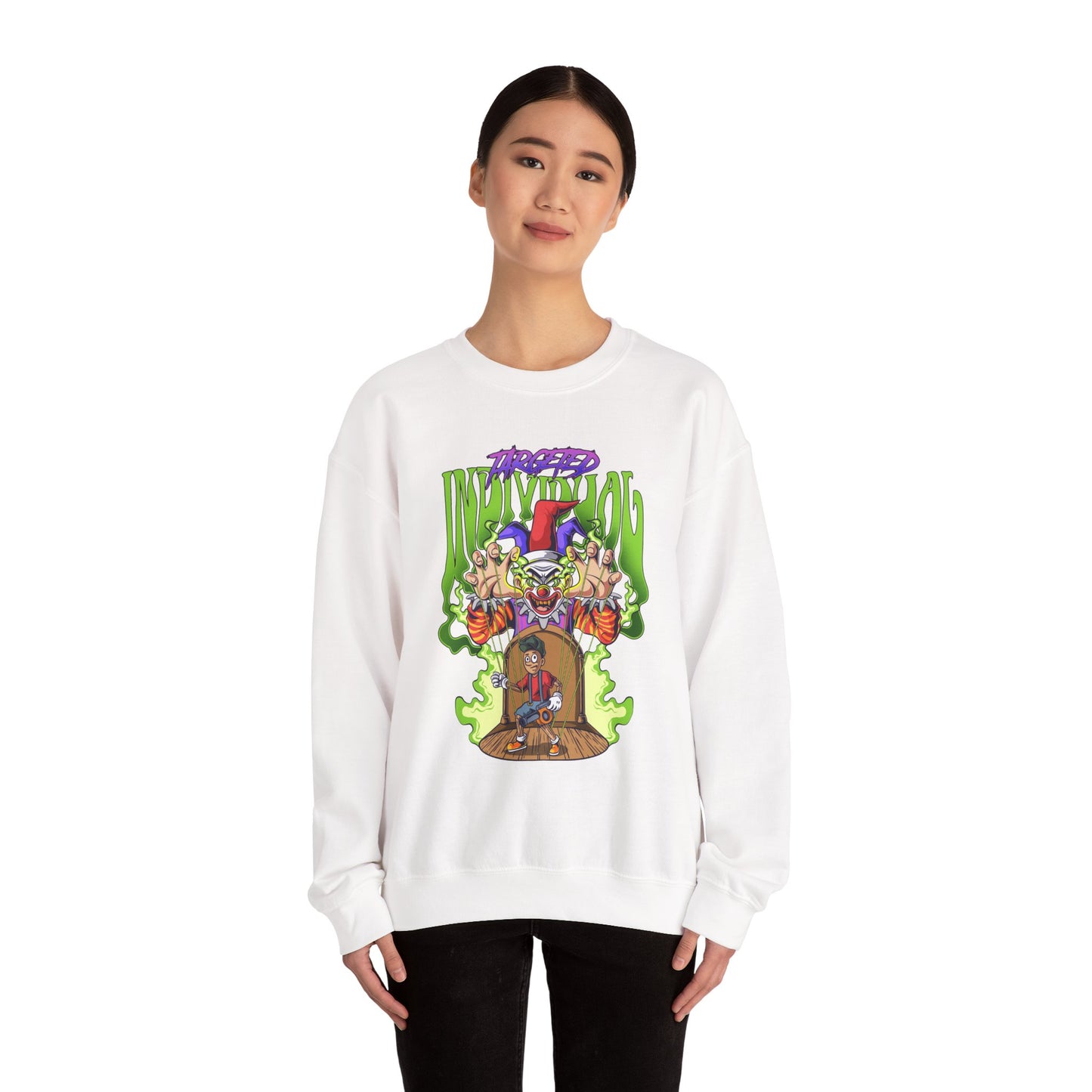 Creepy Clown Horror Crewneck Sweatshirt — Vintage Carnival Scare Graphic