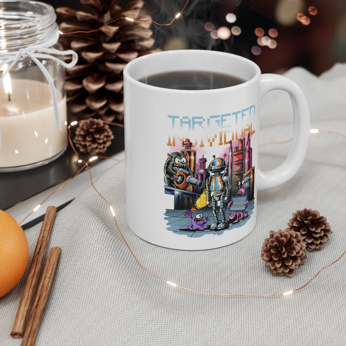 Robot Retro Mug — "Targeted Individual" Sci‑Fi Vintage Ceramic Coffee Cup