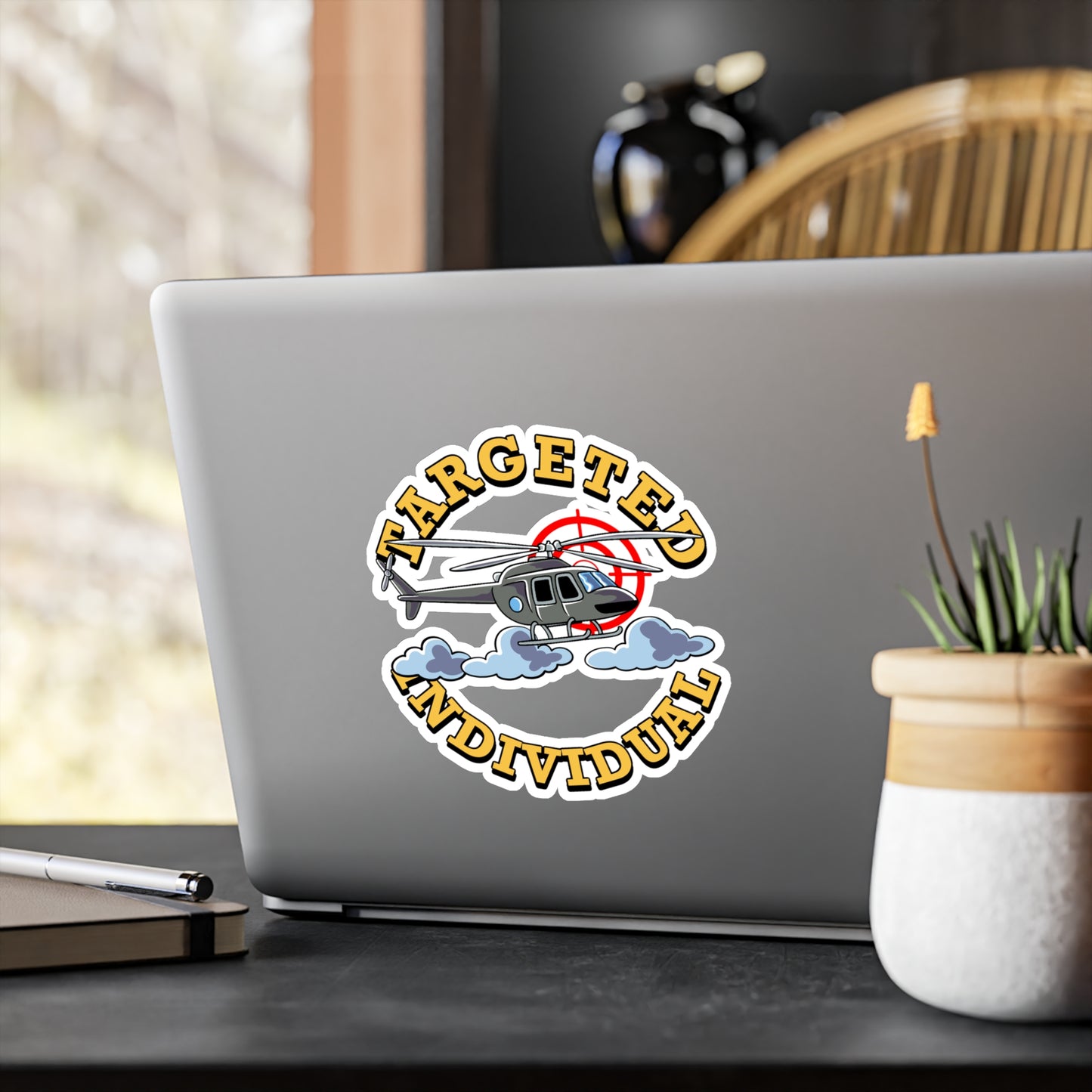 Targeted Individual Helicopter Sticker — Kiss-Cut Vinyl Decal