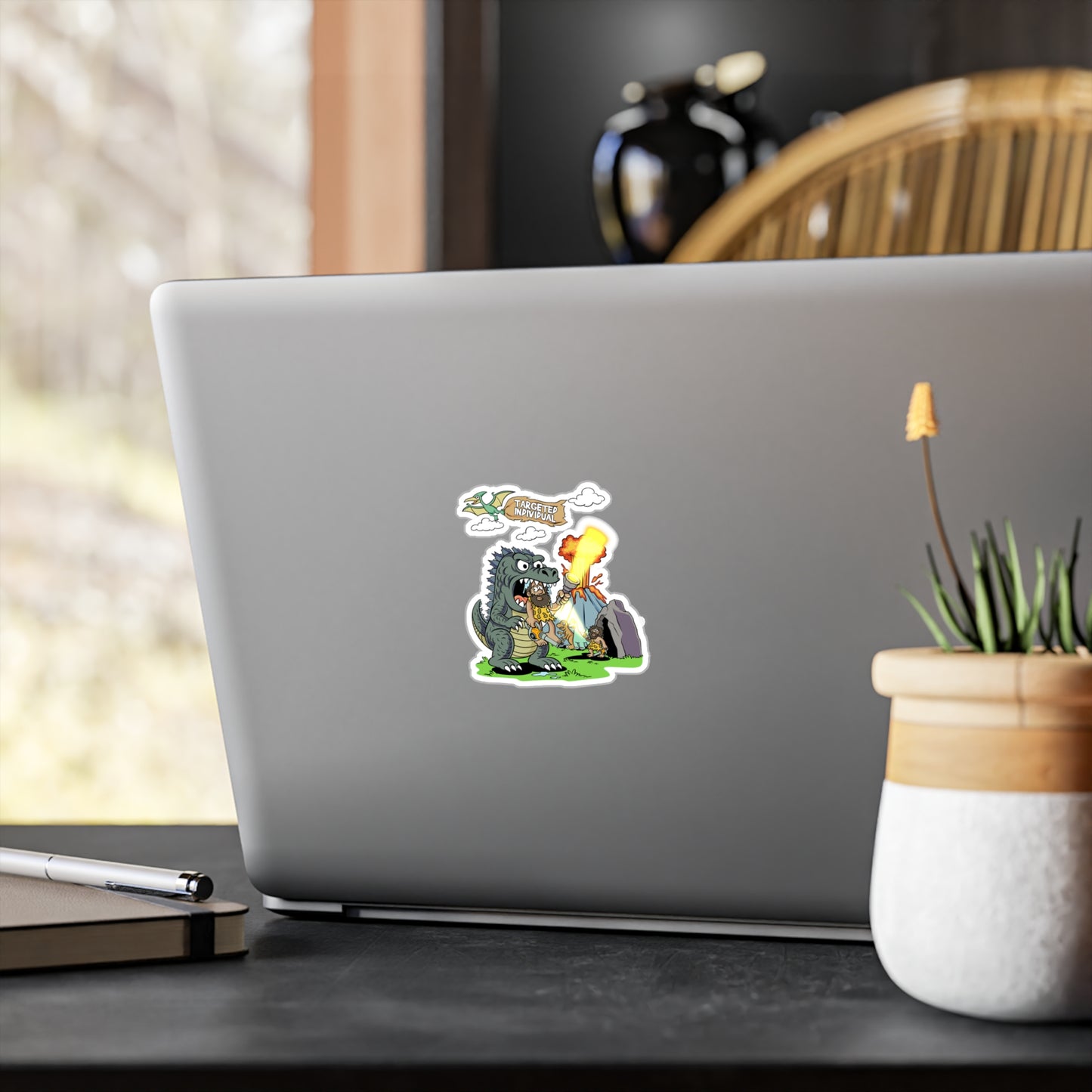 Godzilla Caveman Sticker — "Targeted Individual" Kiss-Cut Vinyl Decal