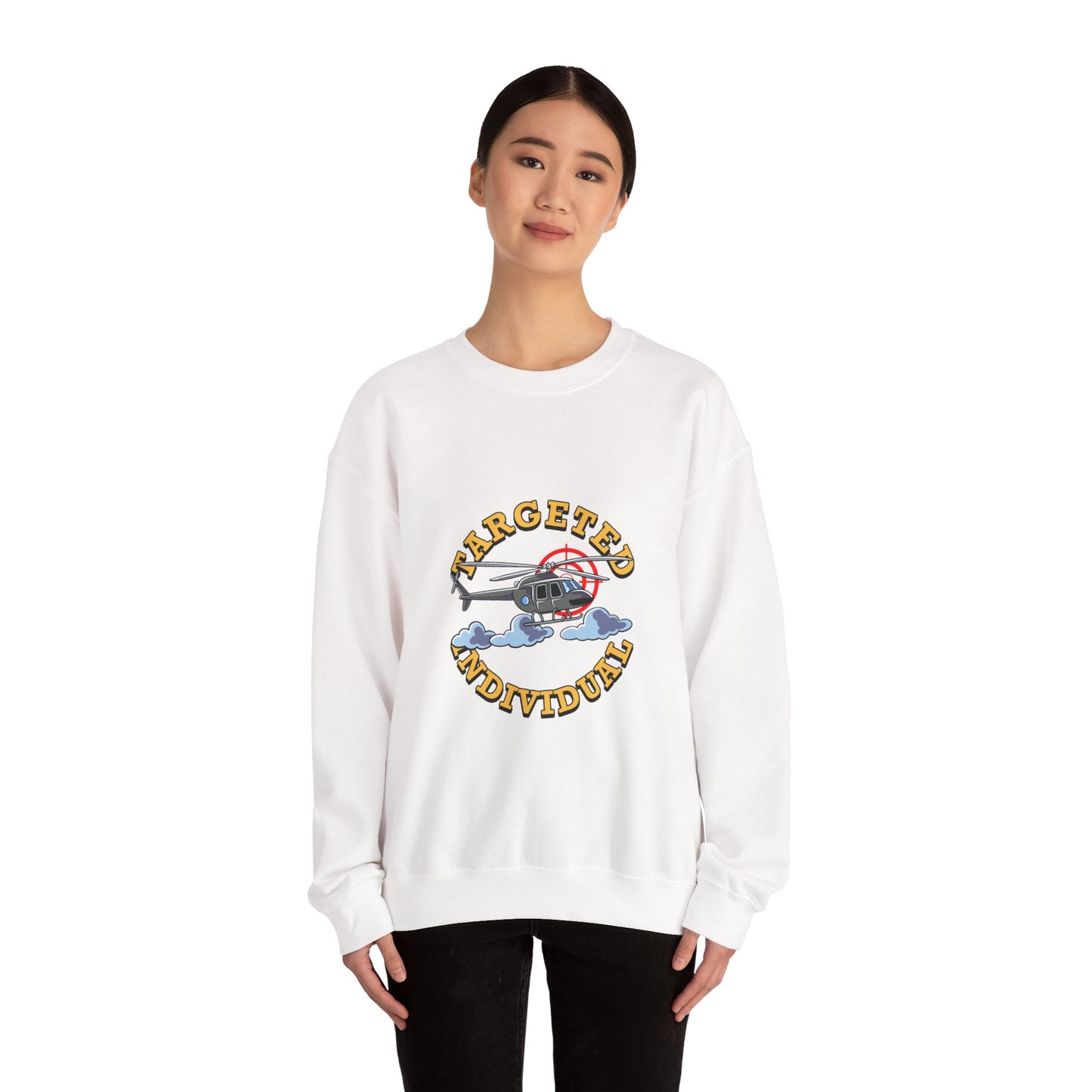 Crewneck Sweatshirt — "Targeted Individual" Helicopter Graphic