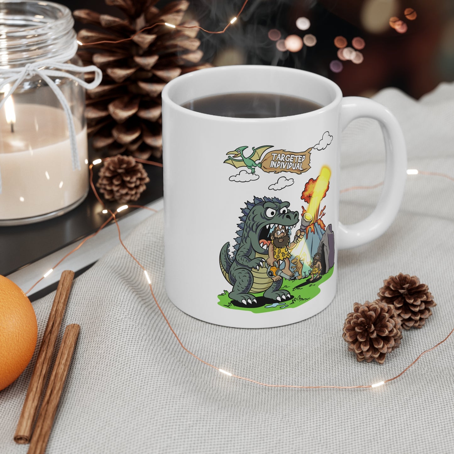 11oz Mug — Targeted Individual Dino Comic Design
