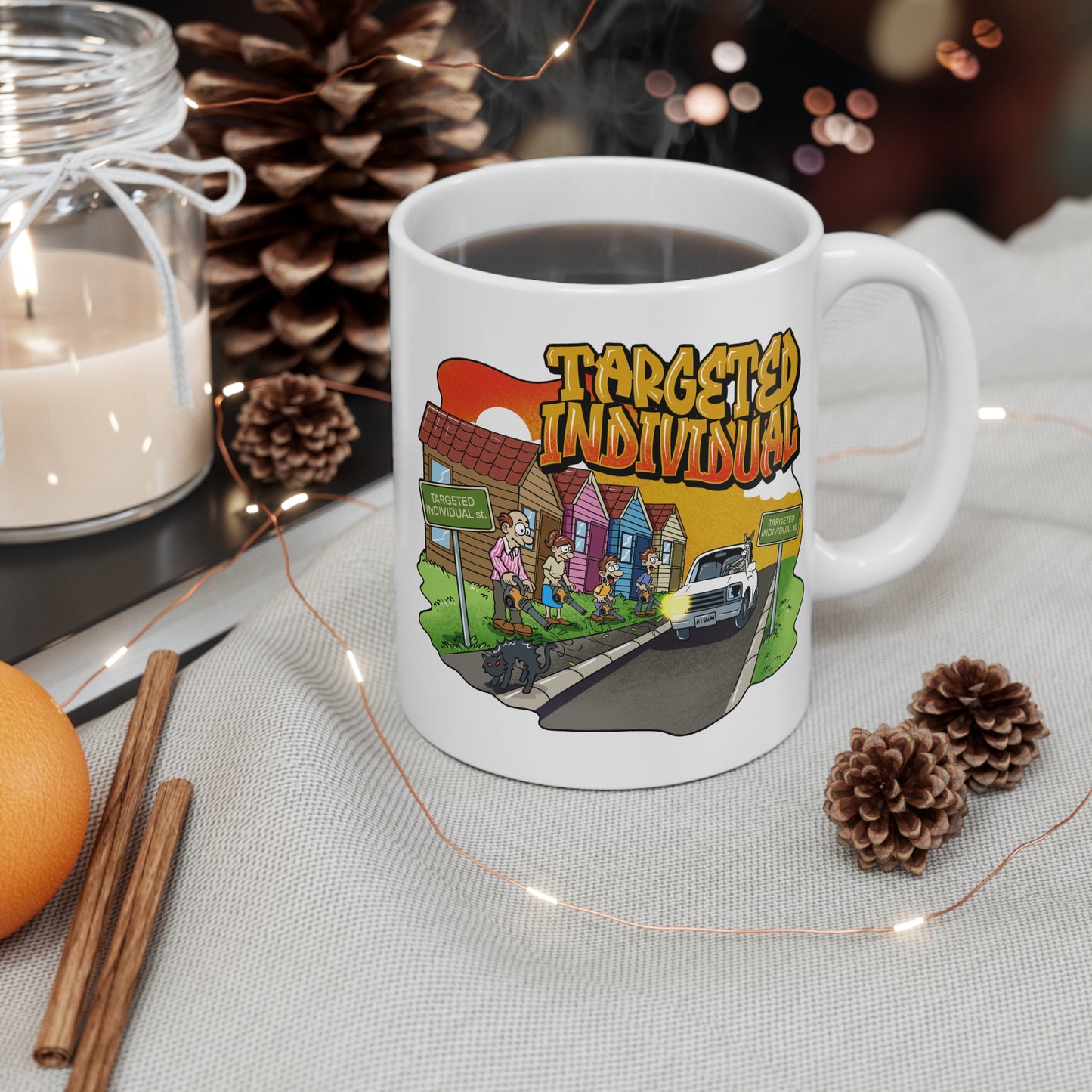 Targeted Individual Mug — Cartoon Neighborhood Graphic Coffee Cup