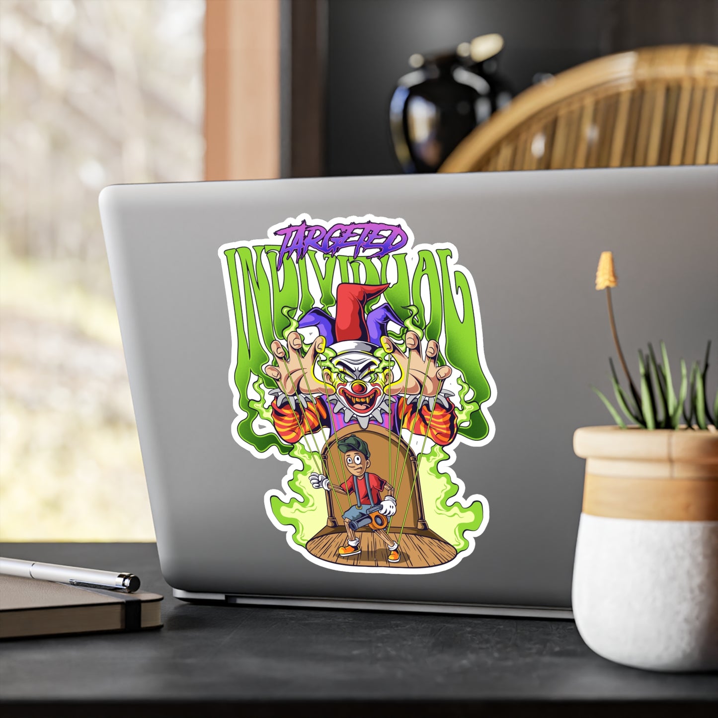 Creepy Clown Skateboarder Kiss-Cut Vinyl Sticker