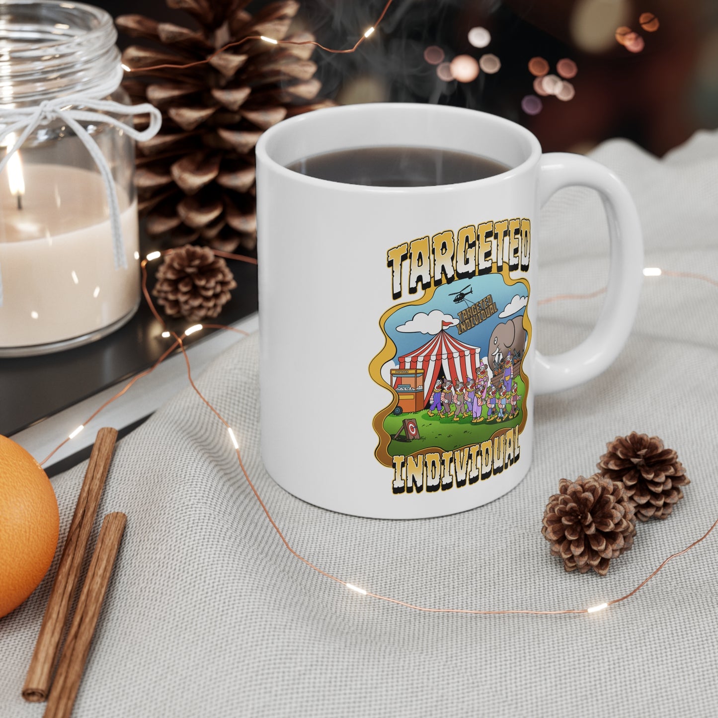 Targeted Individual Mug — Circus Elephant Illustration Coffee Cup