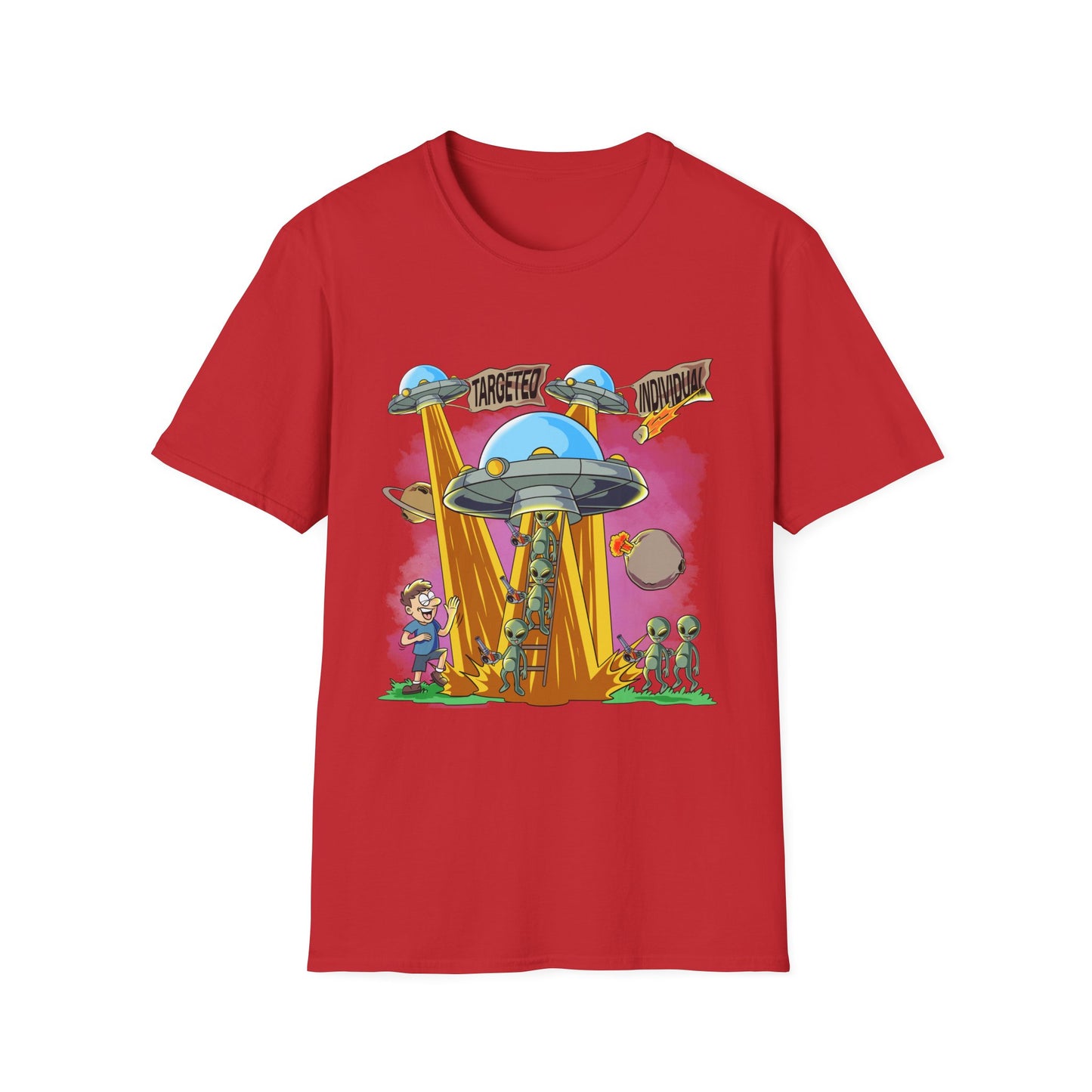 Alien Abduction Graphic T-Shirt — "Targeted Nowhere" Retro UFO Tee