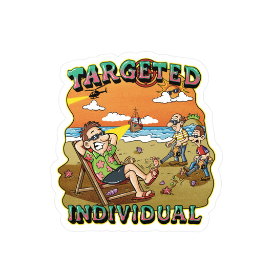 Targeted Individual Beach Scene Sticker – Kiss-Cut Vinyl Decal