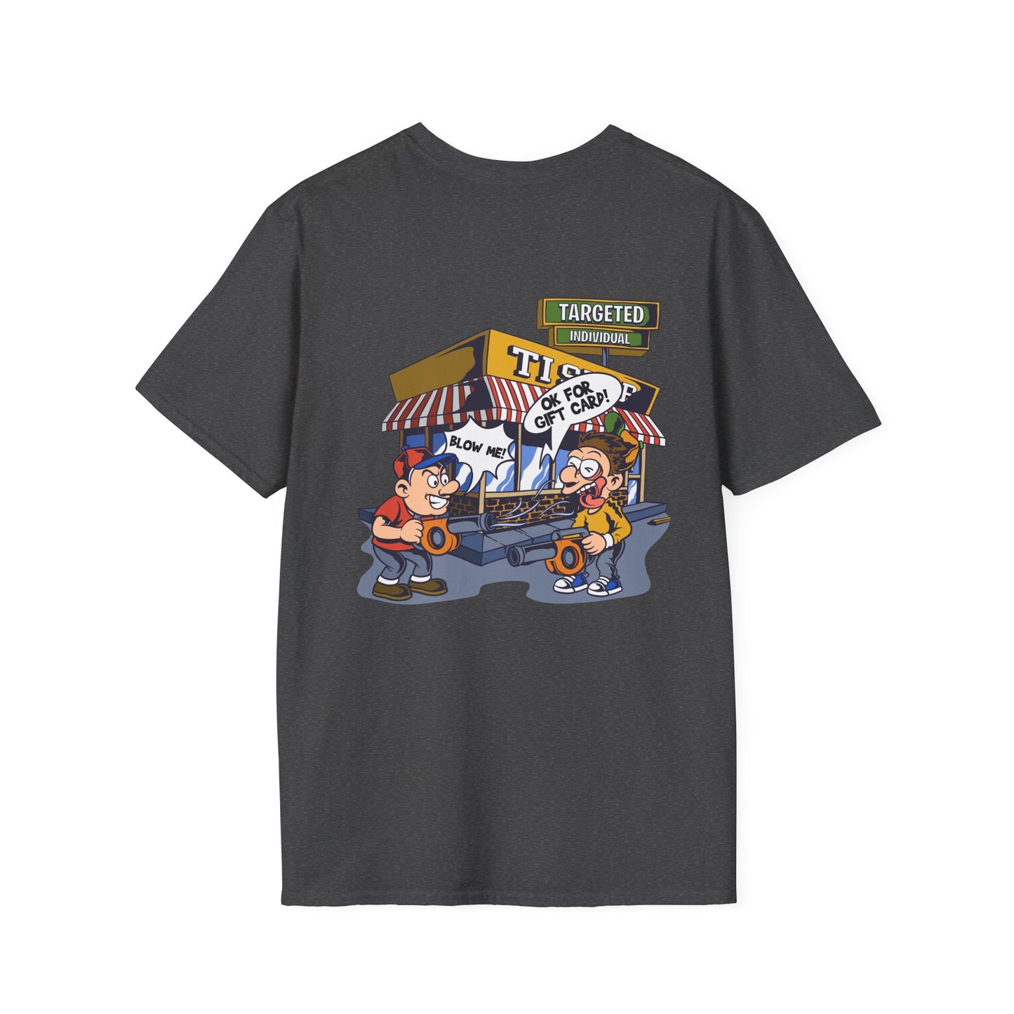 Targeted Ad Vendor T-Shirt — Funny Street Market Cartoon Graphic Tee