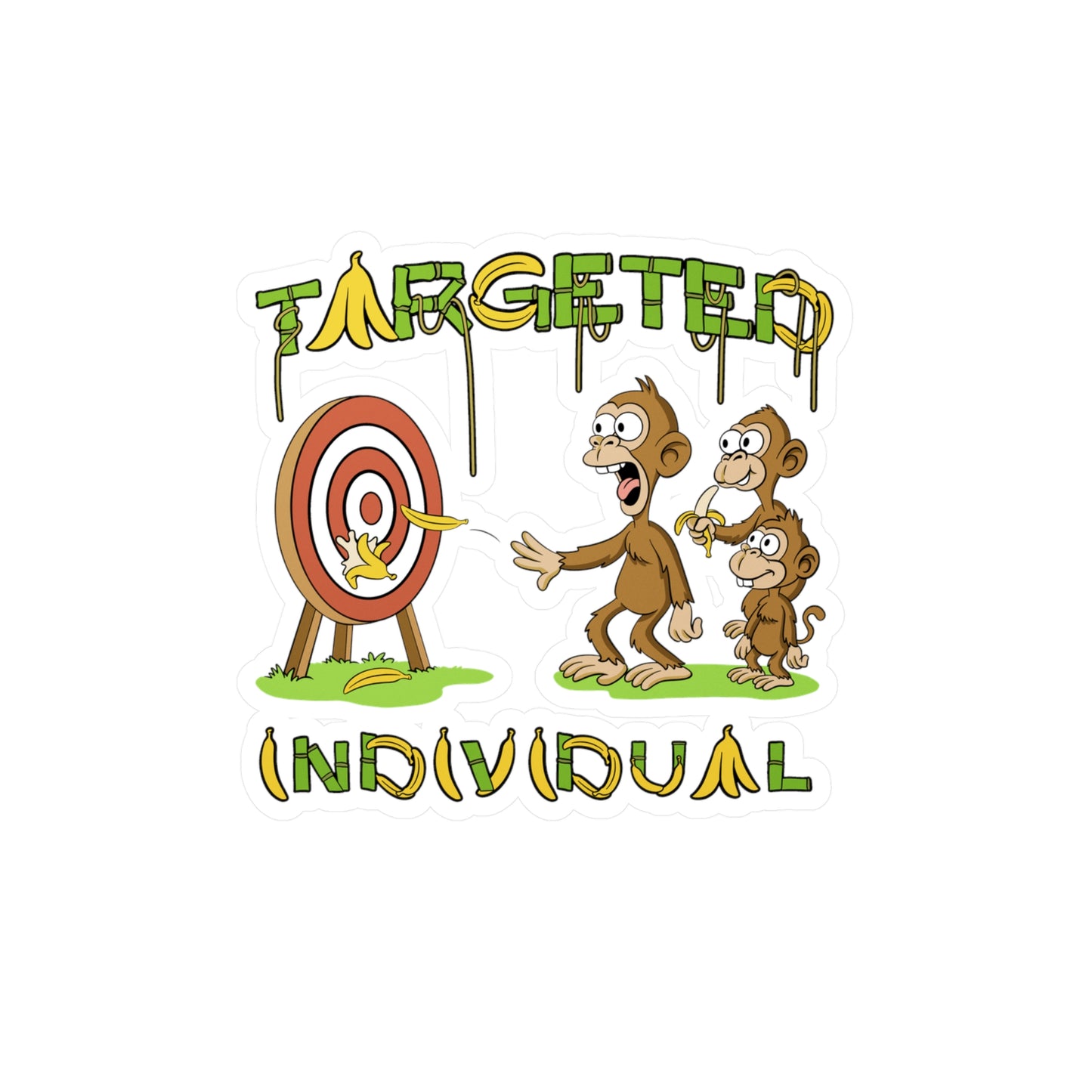 Targeted Individual Monkey Sticker — Funny Banana Target Kiss-Cut Vinyl Decal