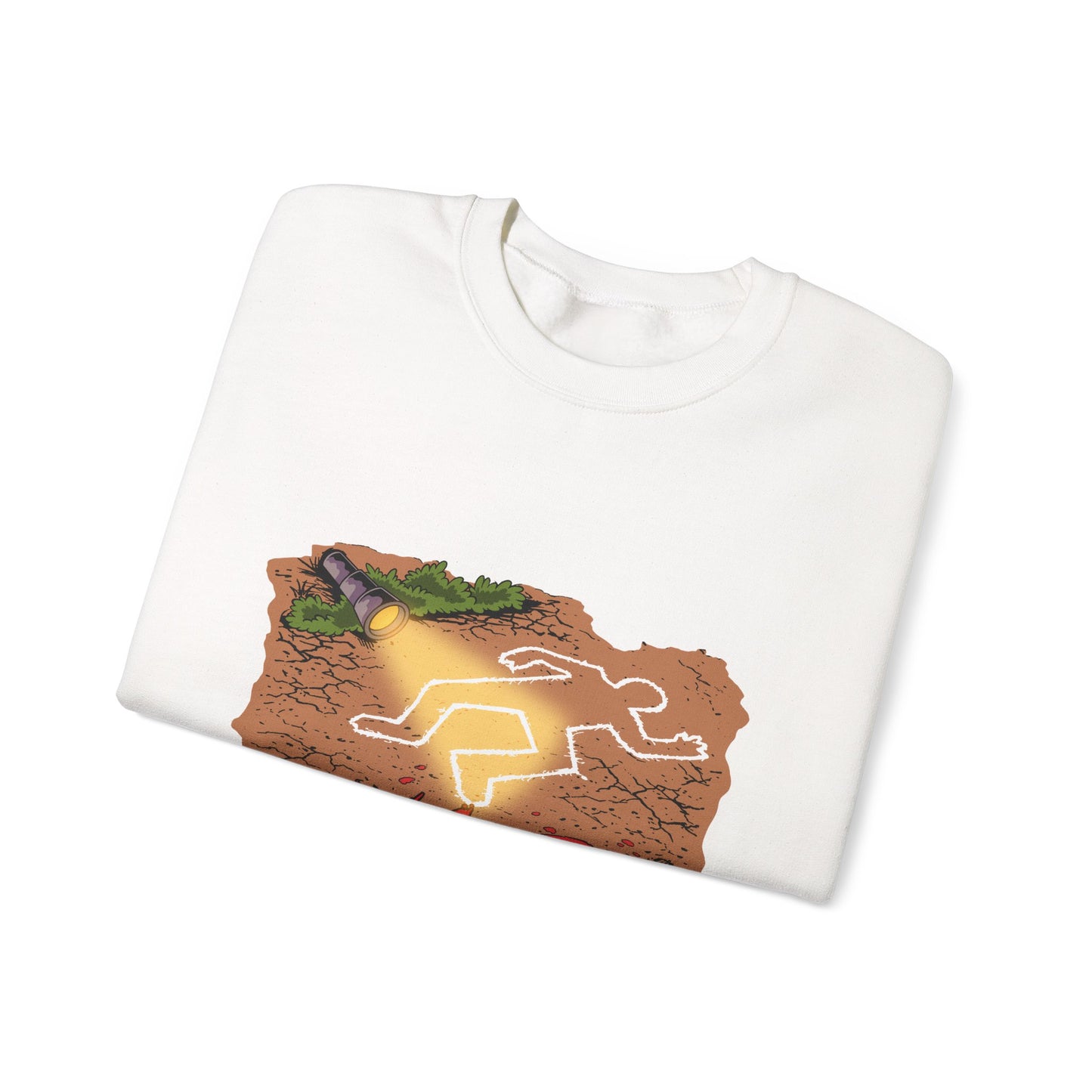 Graphic Sweatshirt — 'Who's Next?' Crime Scene Chalk Outline Crewneck