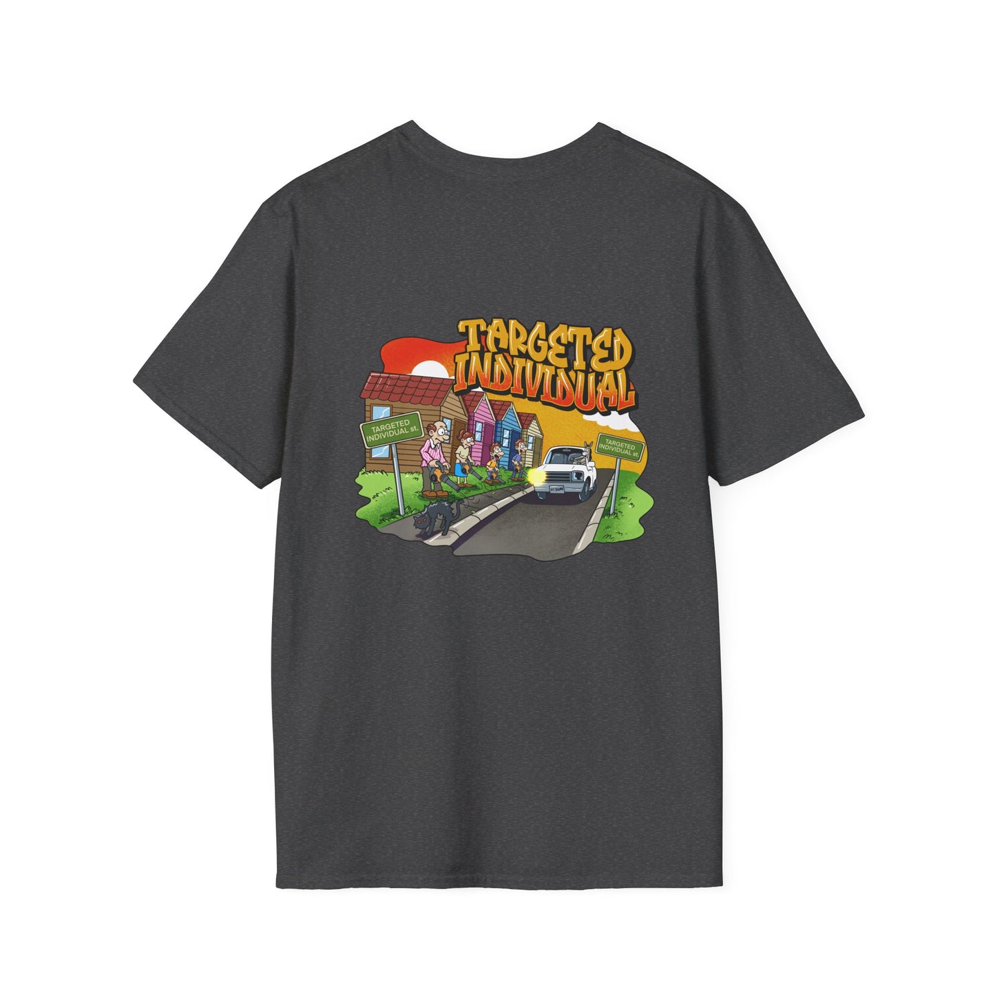 Targeted Individual Graphic T-Shirt — Street Scene Cartoon Design