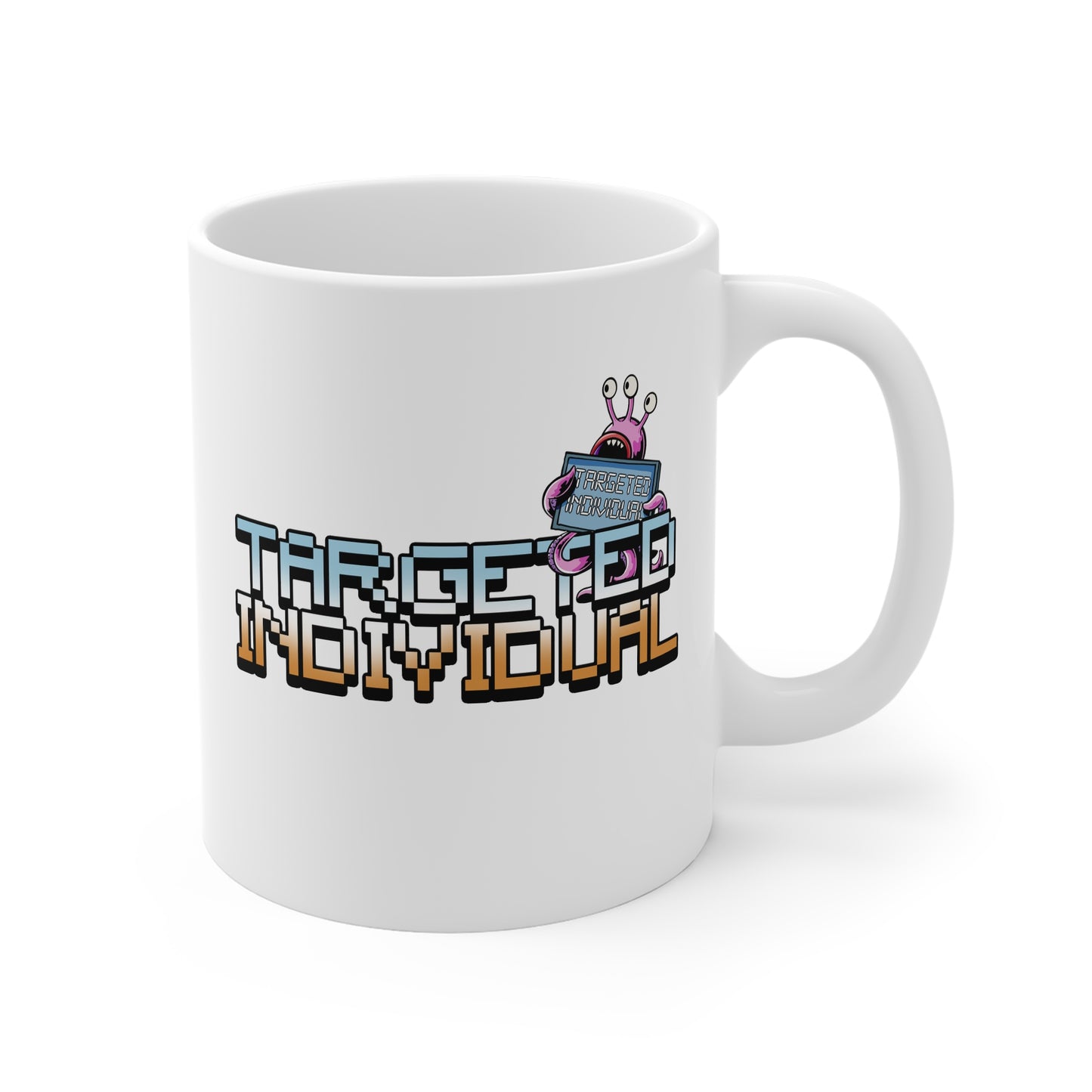 Targeted Individual Mug — Retro Pixel Alien Graphic Coffee Cup