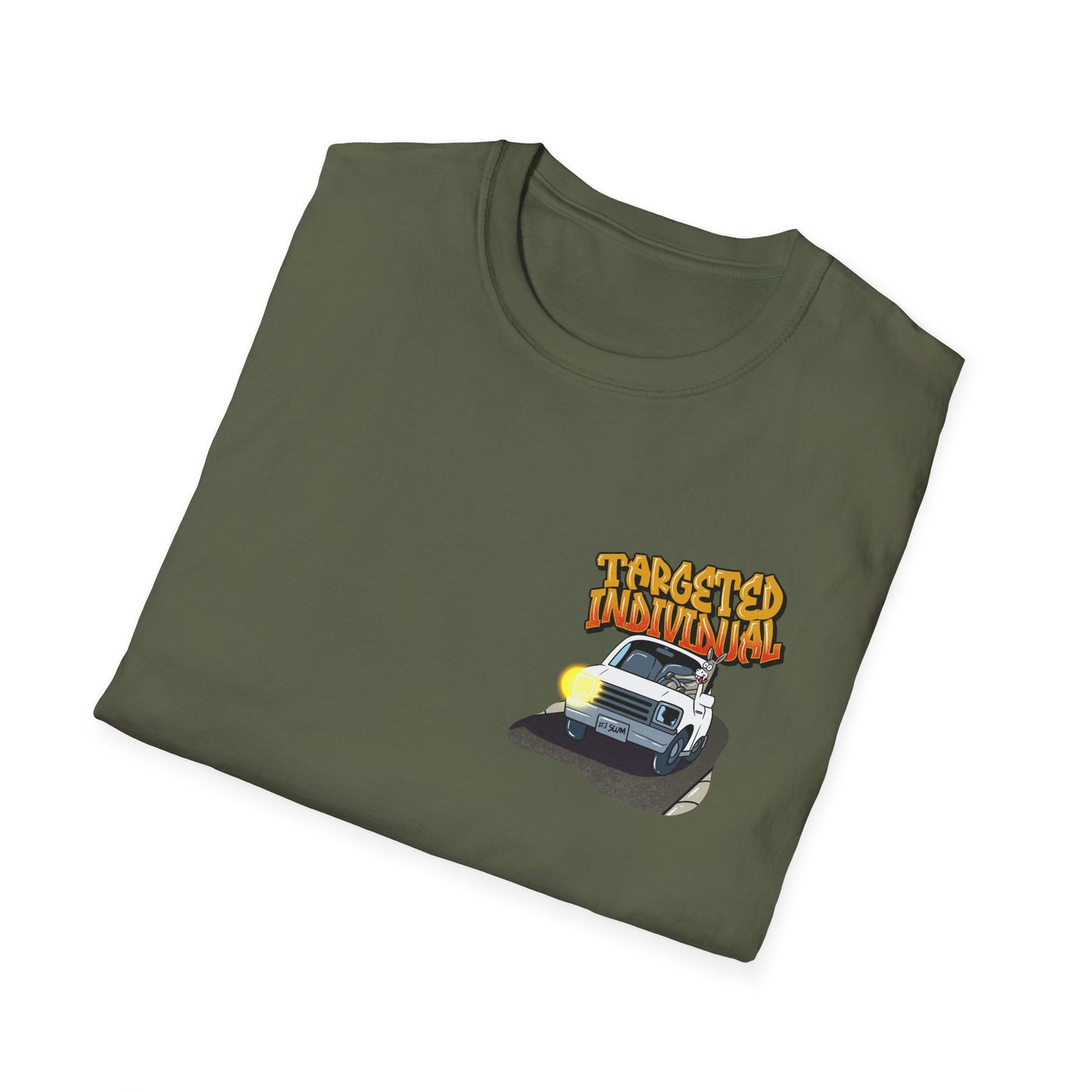 Targeted Individual Graphic T-Shirt — Retro Car & Neighborhood Illustration