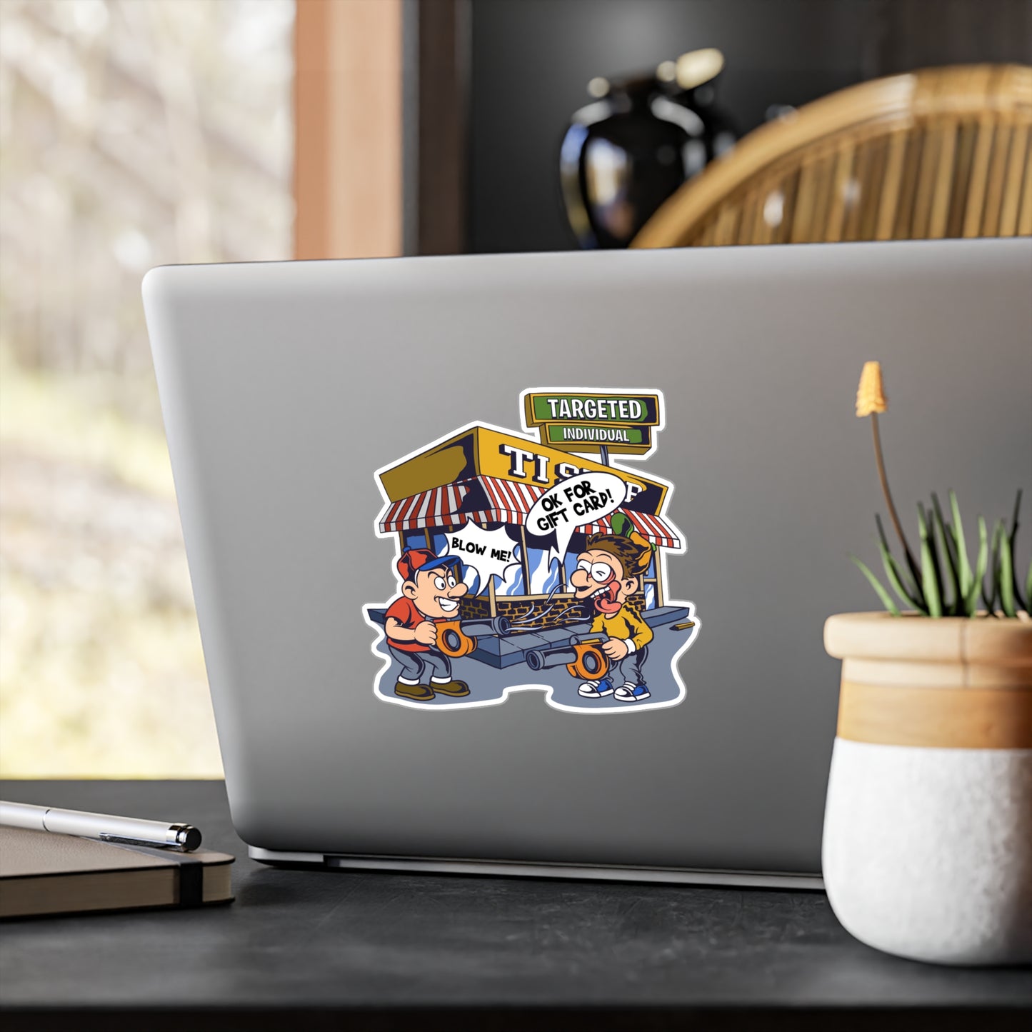 Targeted Individual Vinyl Sticker — Funny Arcade Blow Me Design (Kiss-Cut Decal)