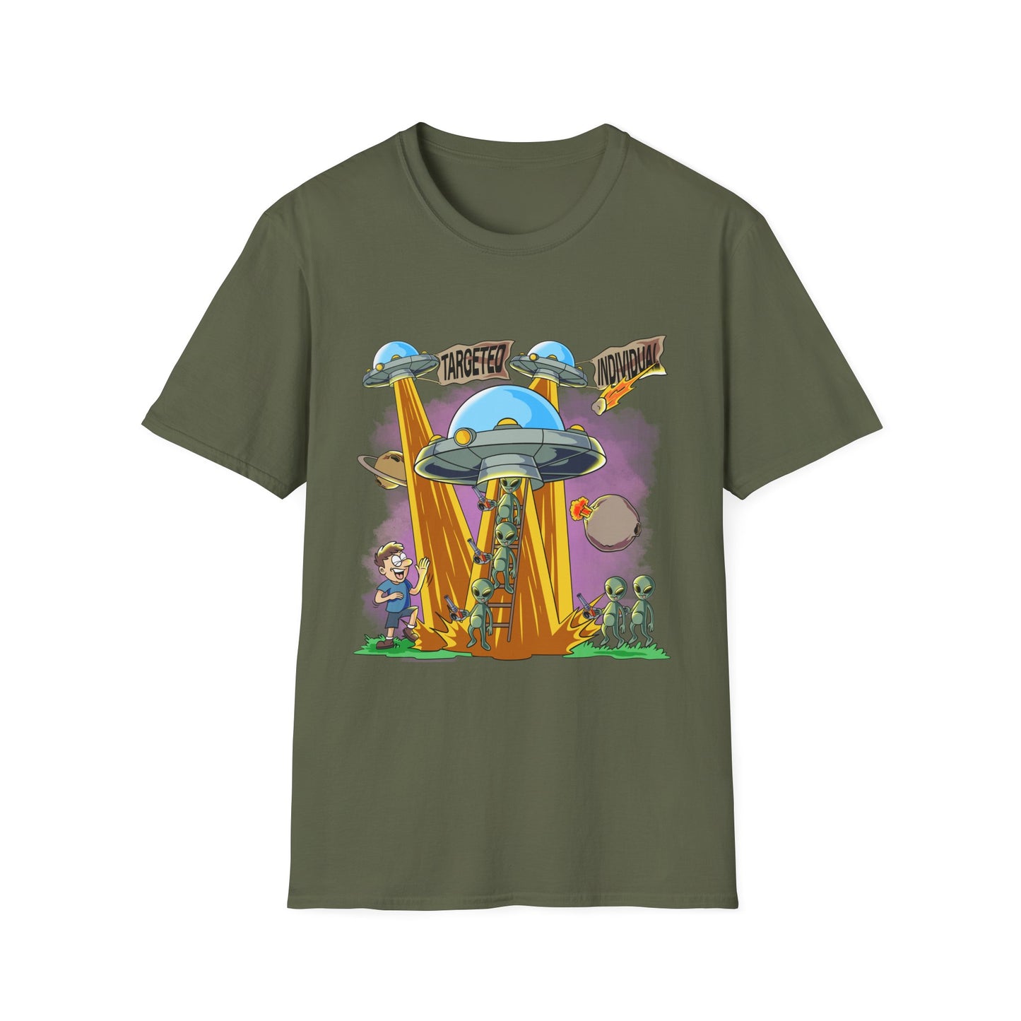 Alien Abduction Graphic T-Shirt — "Targeted Nowhere" Retro UFO Tee
