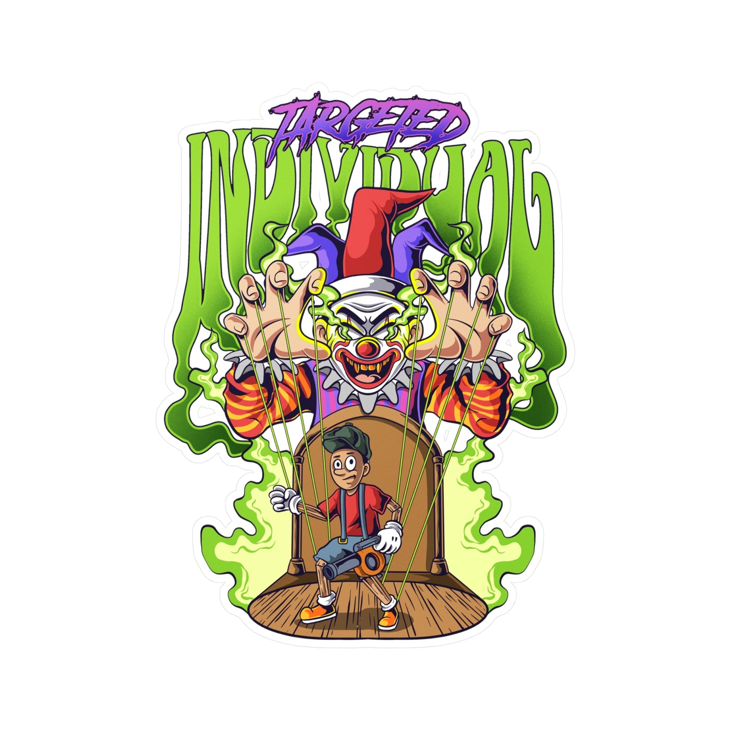 Creepy Clown Skateboarder Kiss-Cut Vinyl Sticker