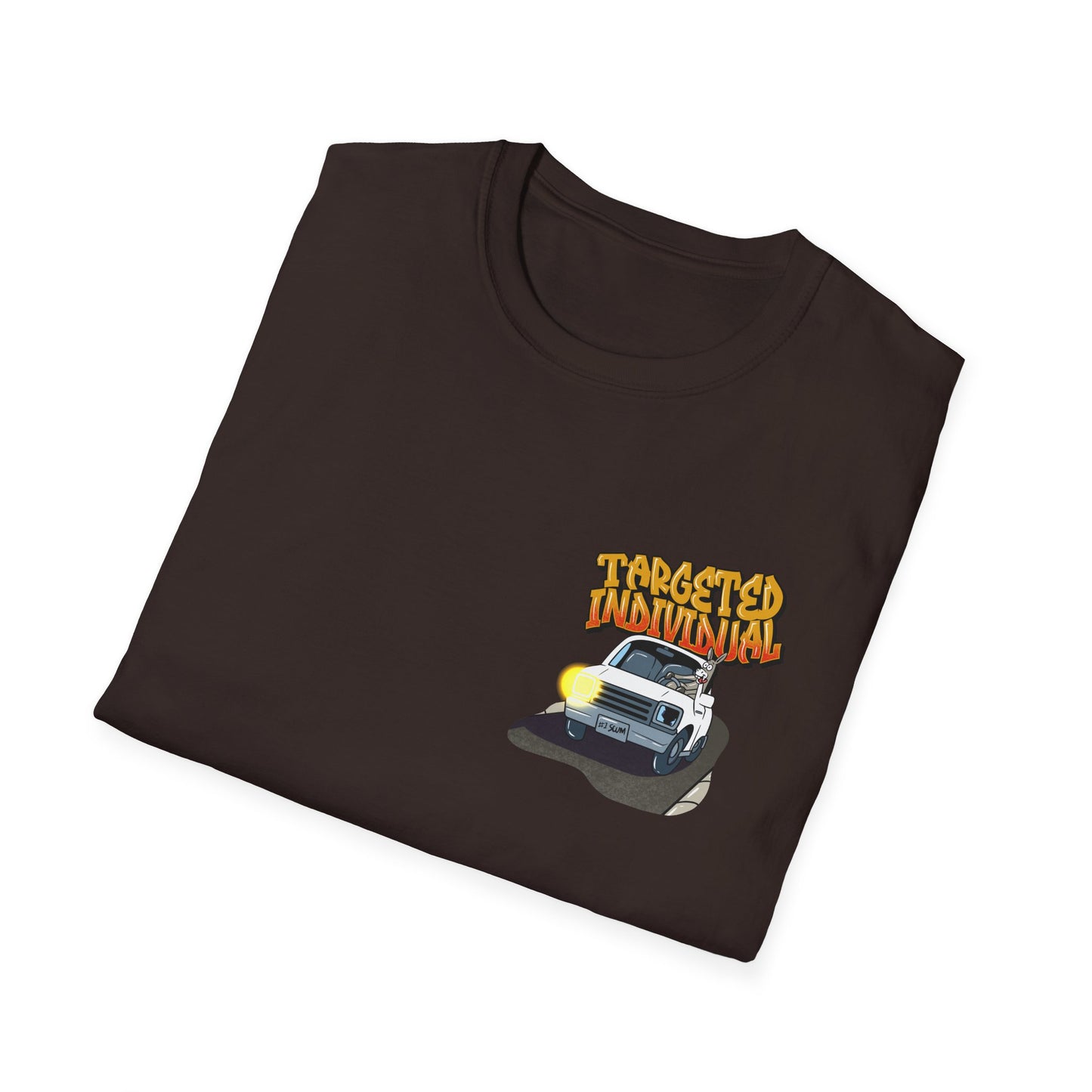 Targeted Individual Graphic T-Shirt — Retro Car & Neighborhood Illustration