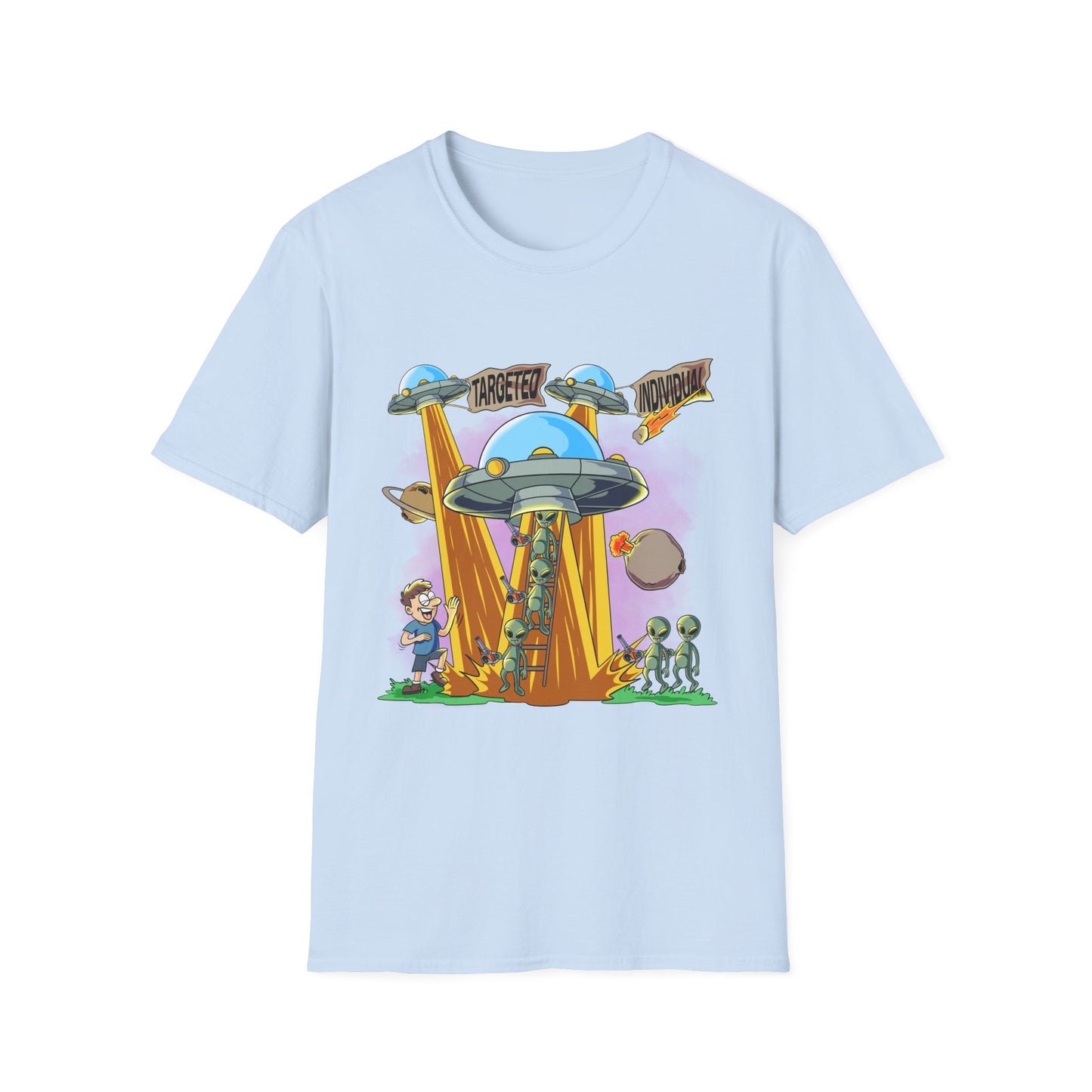 Alien Abduction Graphic T-Shirt — "Targeted Nowhere" Retro UFO Tee