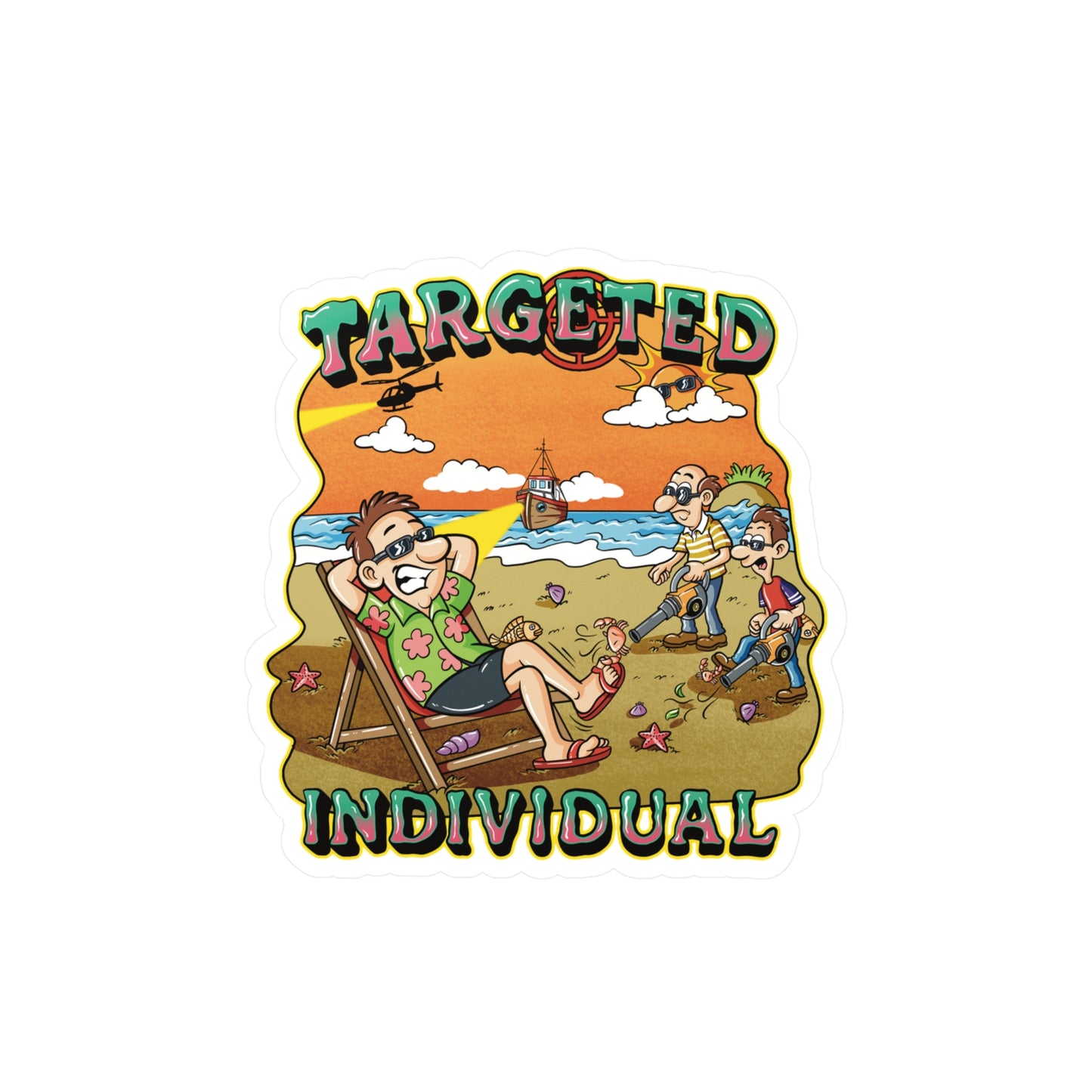 Targeted Individual Beach Scene Sticker – Kiss-Cut Vinyl Decal