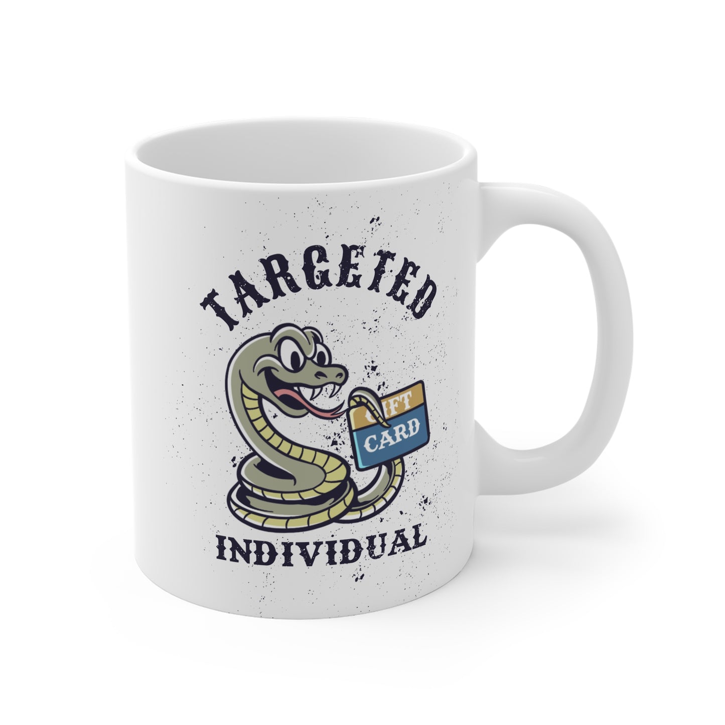 Targeted Individual Mug — Funny Snake Holding Gift Card Coffee Cup