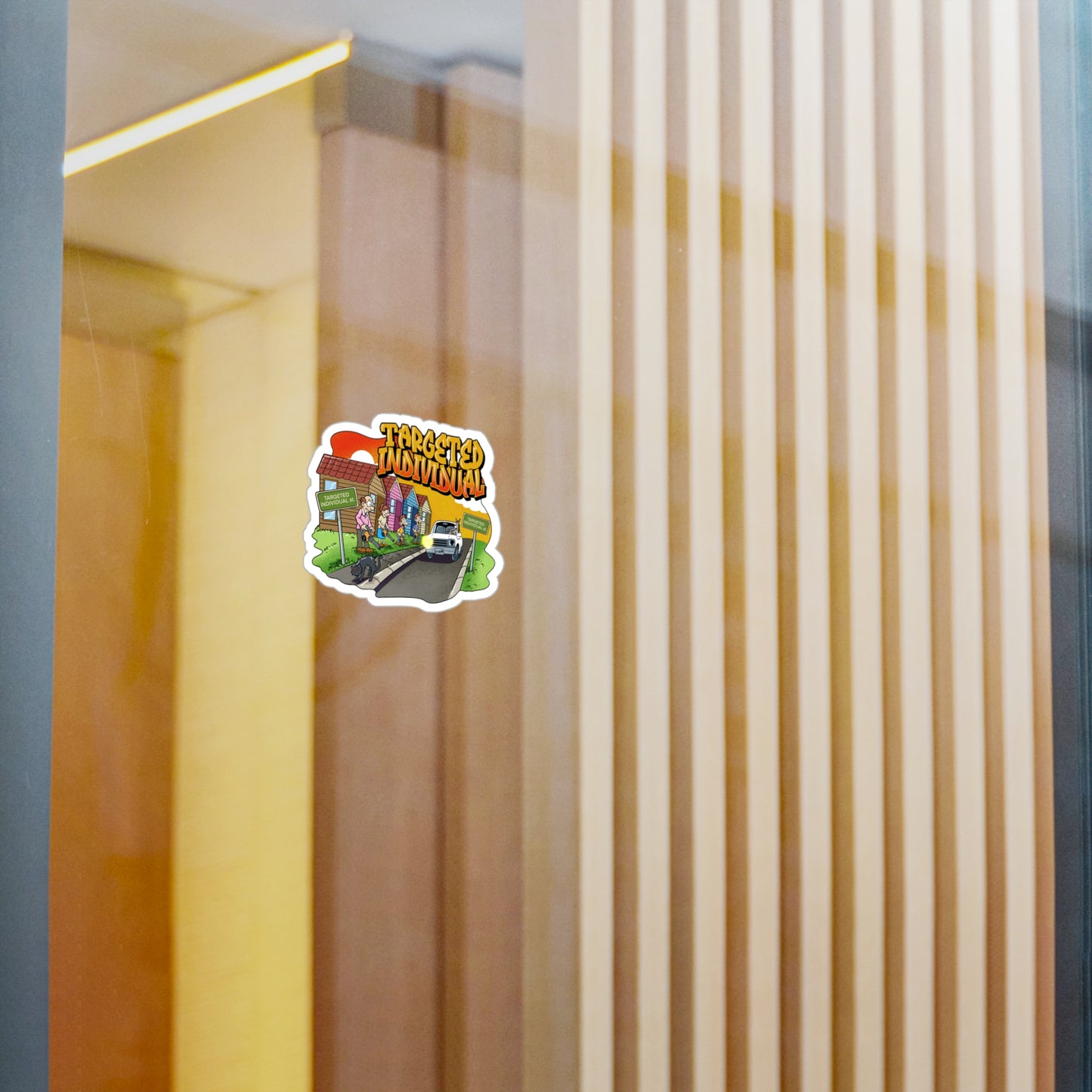 Targeted Individual Kiss-Cut Vinyl Sticker — Retro Suburban Design