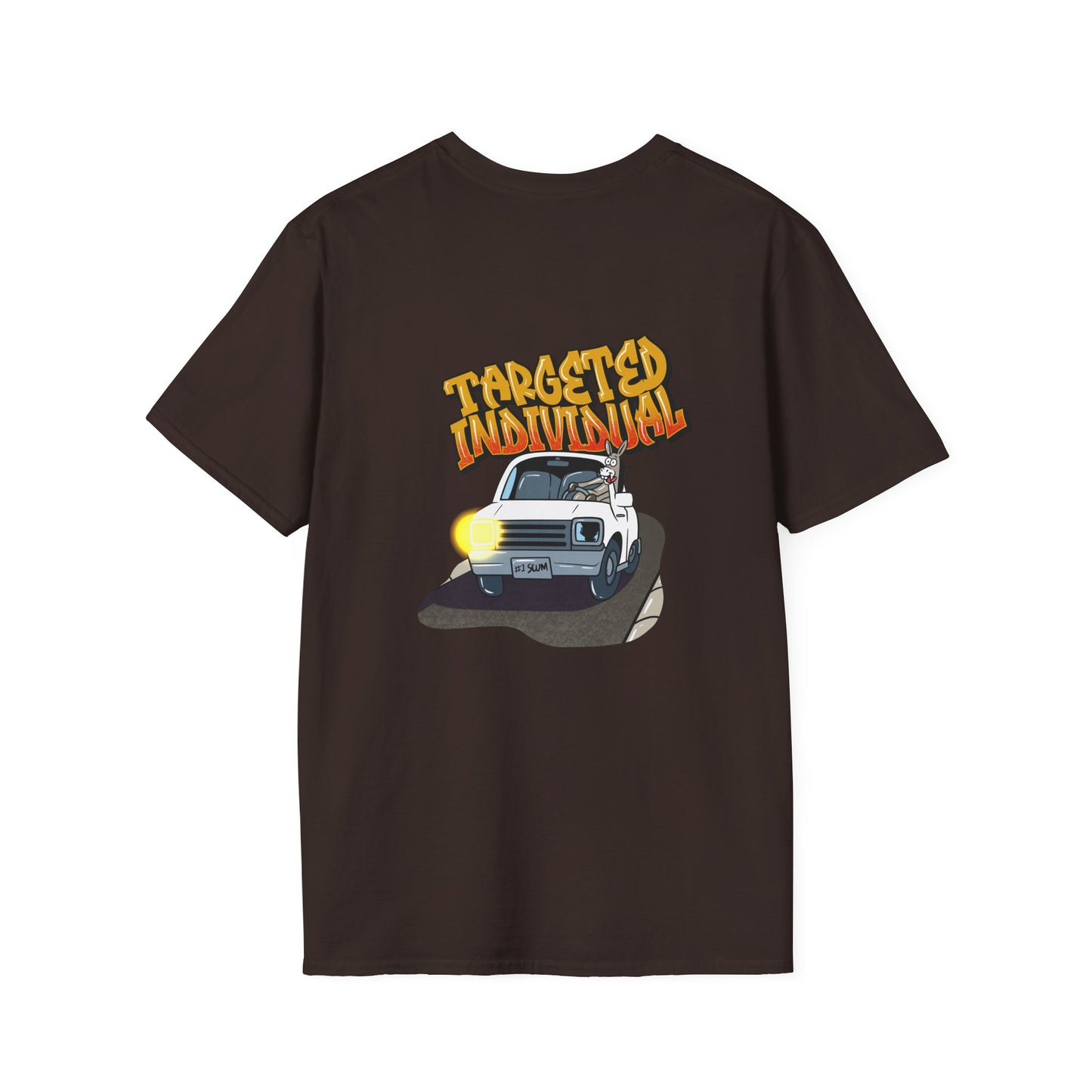 Targeted Individual Graphic Tee — Retro Police Car Design