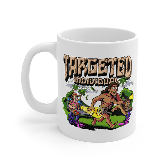Targeted Individual Coffee Mug — Humorous Parody Graphic 11oz White Mug