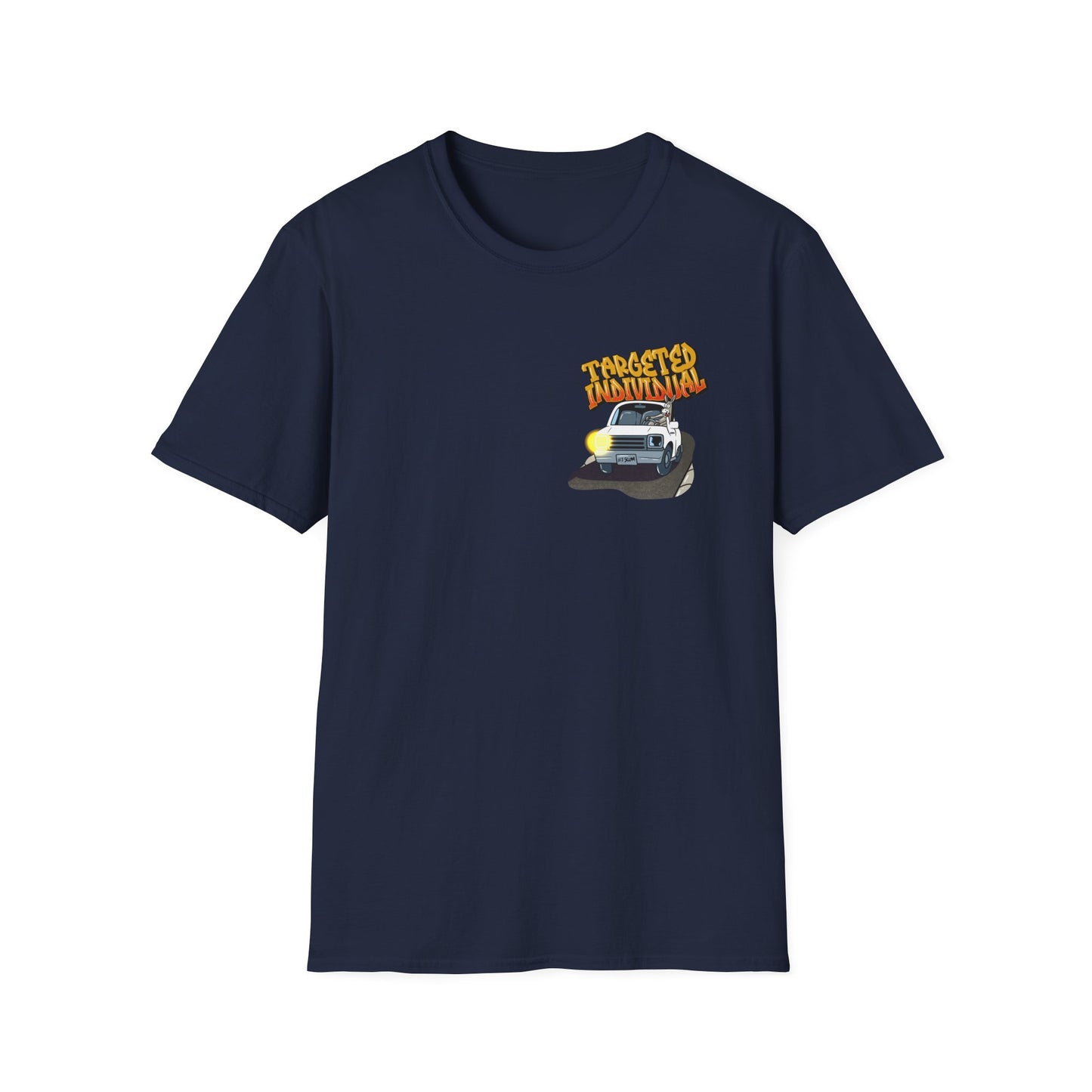 Targeted Individual Graphic T-Shirt — Retro Car & Neighborhood Illustration