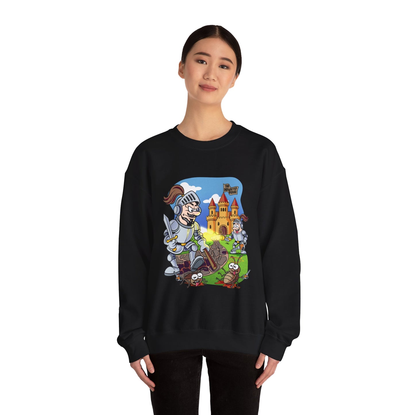 Knight Adventure Crewneck Sweatshirt — Cartoon Castle & Brave Knight Design