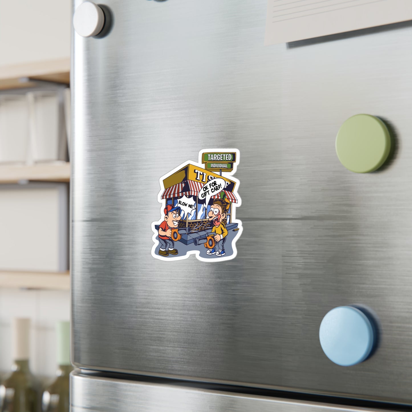 Targeted Individual Vinyl Sticker — Funny Arcade Blow Me Design (Kiss-Cut Decal)