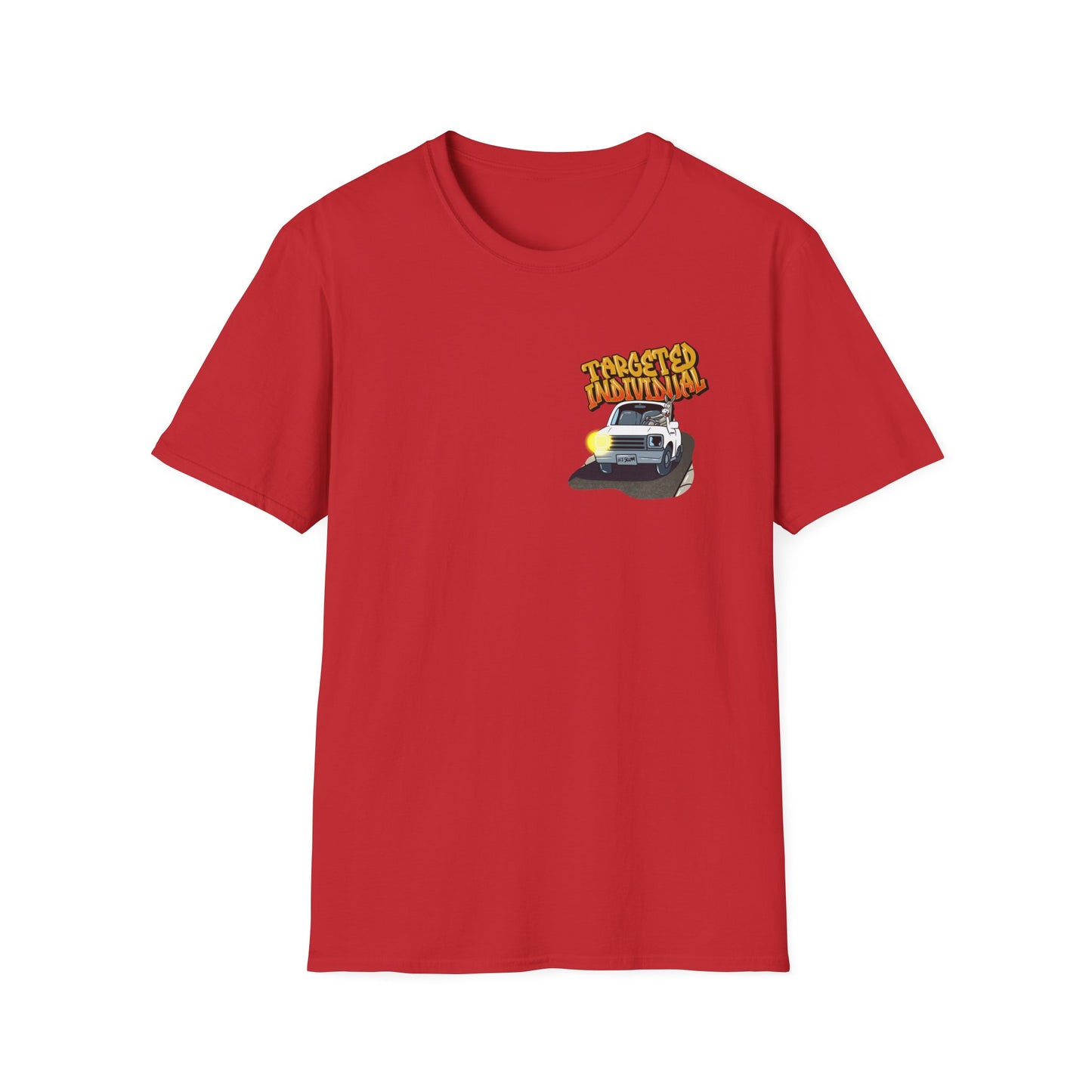 Targeted Individual Graphic T-Shirt — Retro Car & Neighborhood Illustration