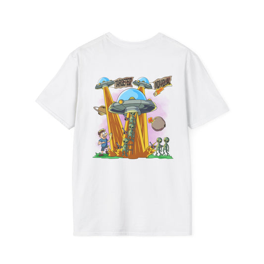 T-Shirt — Cute Cartoon UFO Abduction Design ("Take Me Home")
