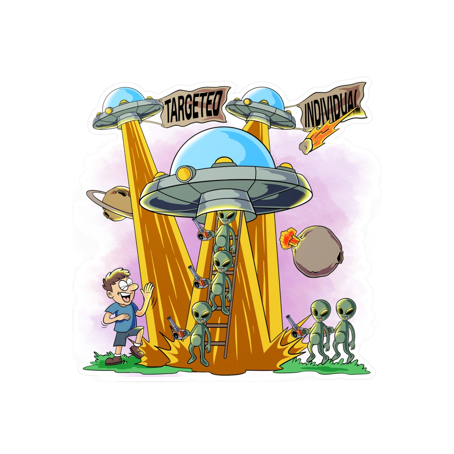 Targeted Individual UFO Alien Abduction Vinyl Sticker — Kiss-Cut Decal