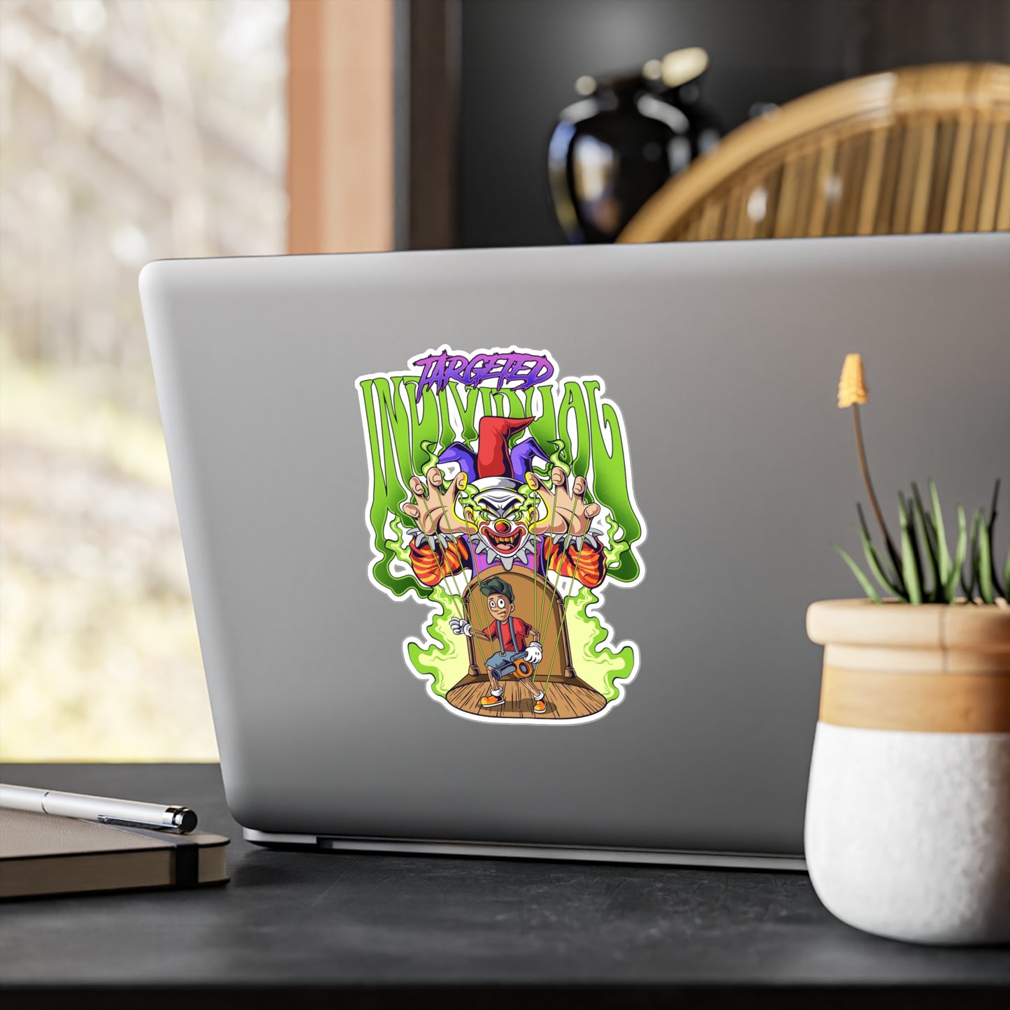 Creepy Clown Skateboarder Kiss-Cut Vinyl Sticker