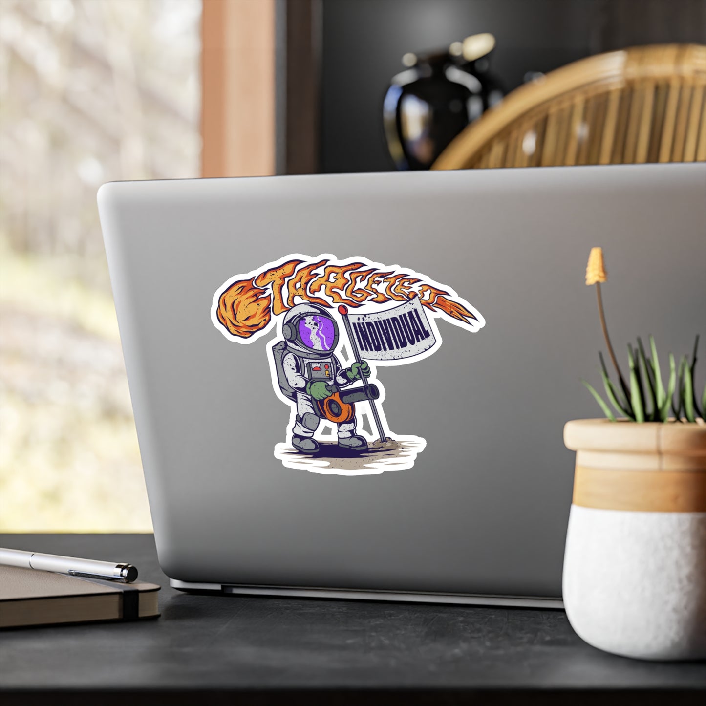 Astronaut 'Individual' Kiss-Cut Vinyl Sticker – Retro Space Explorer Decal