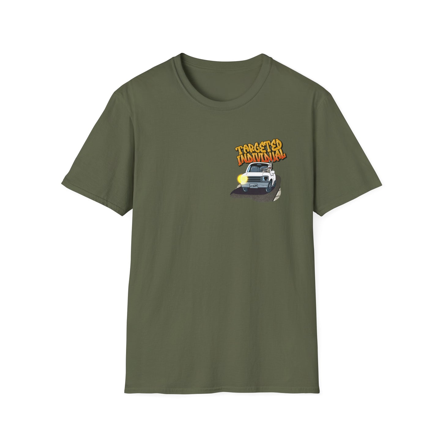 Targeted Individual Graphic T-Shirt — Retro Car & Neighborhood Illustration
