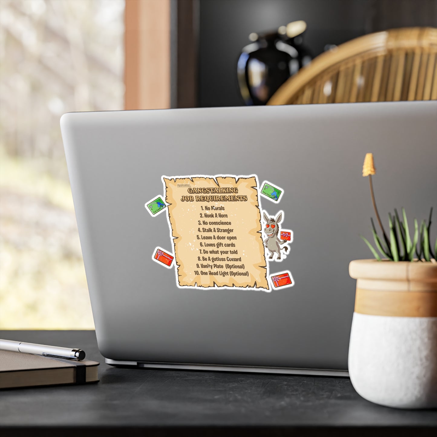 Gangstalking Job Requirements Vinyl Sticker — Funny Sarcastic Decal