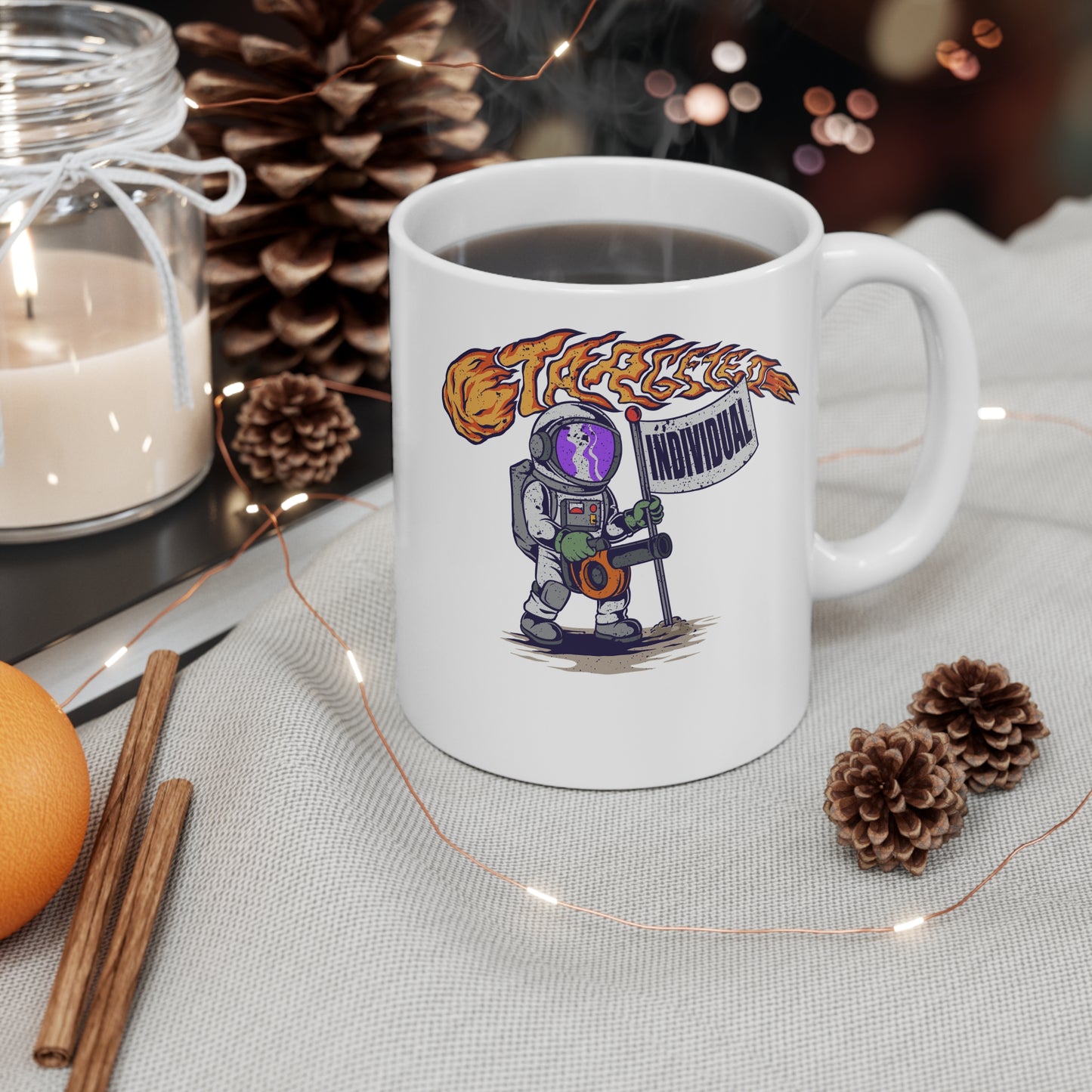Astronaut Coffee Mug — 'Forever Individual' Retro Space Explorer Ceramic Mug