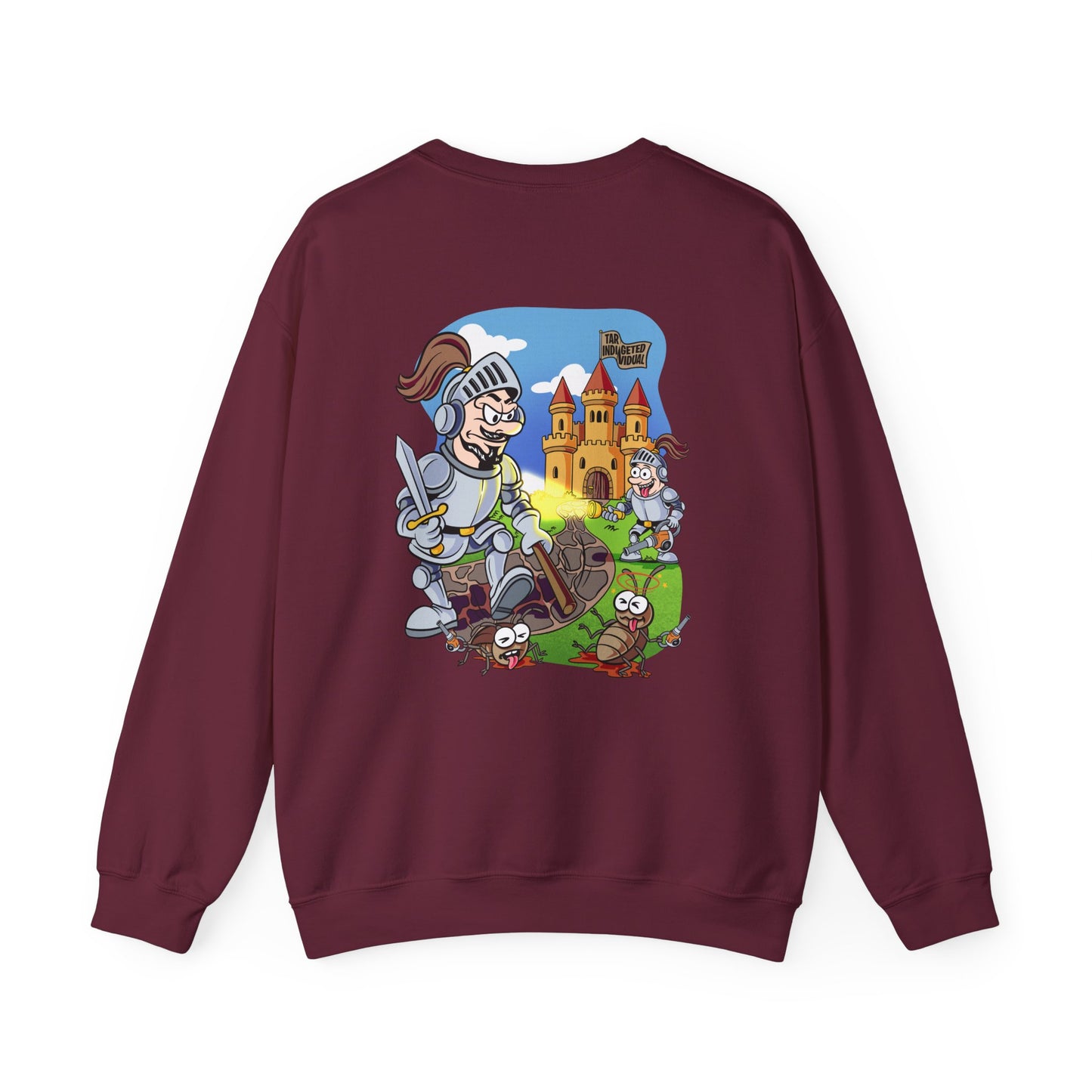 Knight vs Worms Crewneck Sweatshirt — Funny Medieval Cartoon Graphic