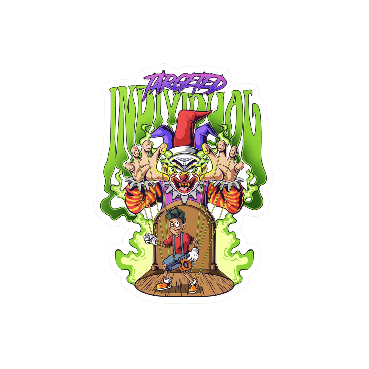 Creepy Clown Skateboarder Kiss-Cut Vinyl Sticker