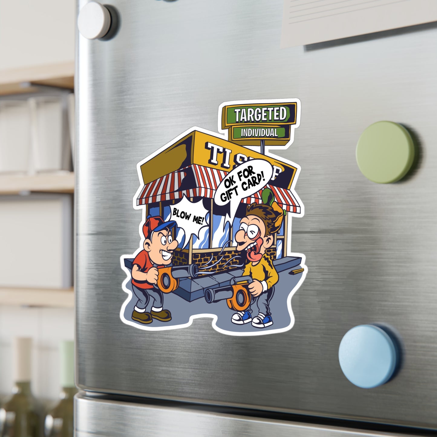 Targeted Individual Vinyl Sticker — Funny Arcade Blow Me Design (Kiss-Cut Decal)