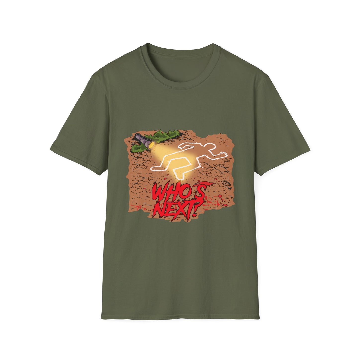 Crime Scene Chalk Outline T-Shirt – "Who's Next?" Graphic Tee
