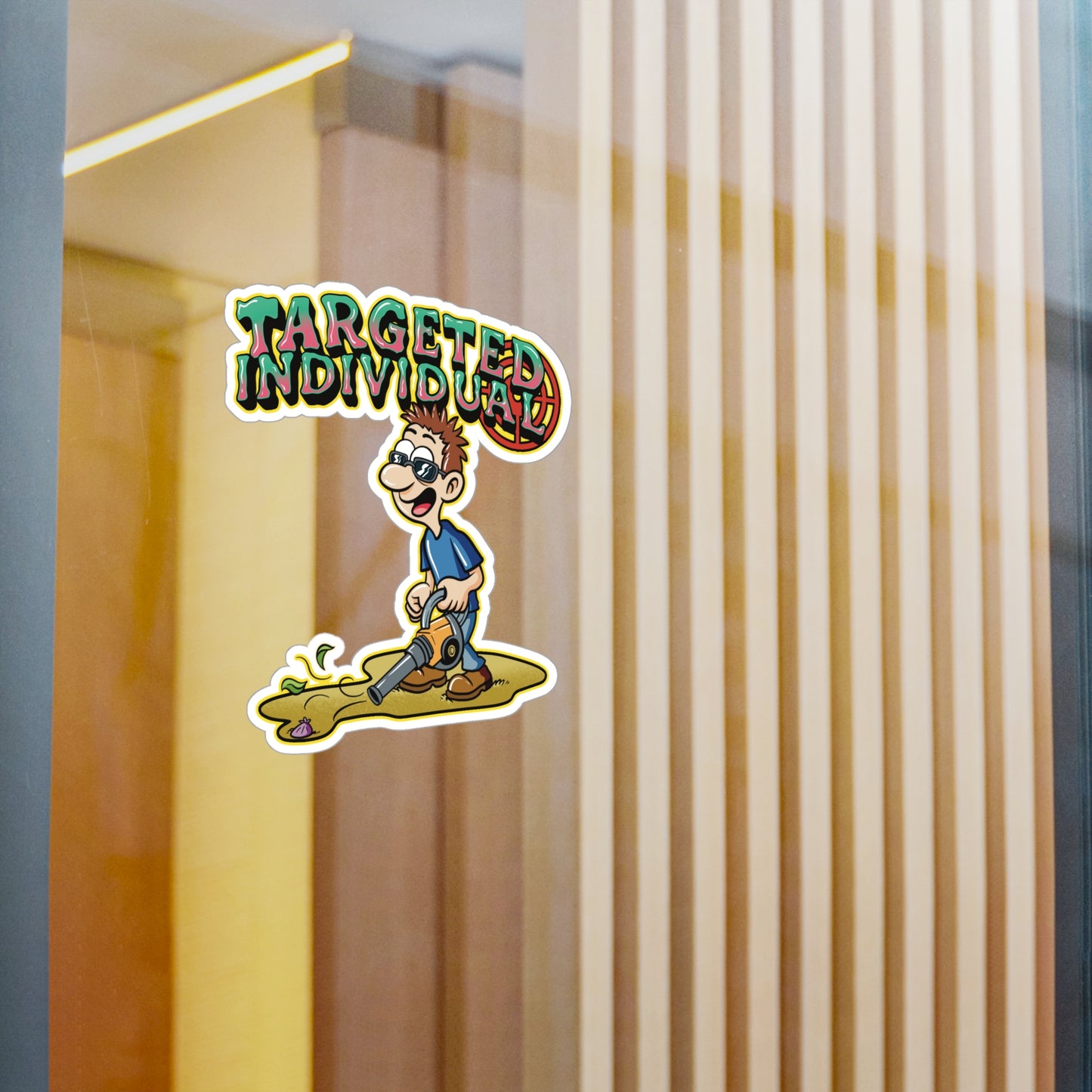 Targeted Individual Vinyl Sticker — Comic Character Kiss-Cut Decal