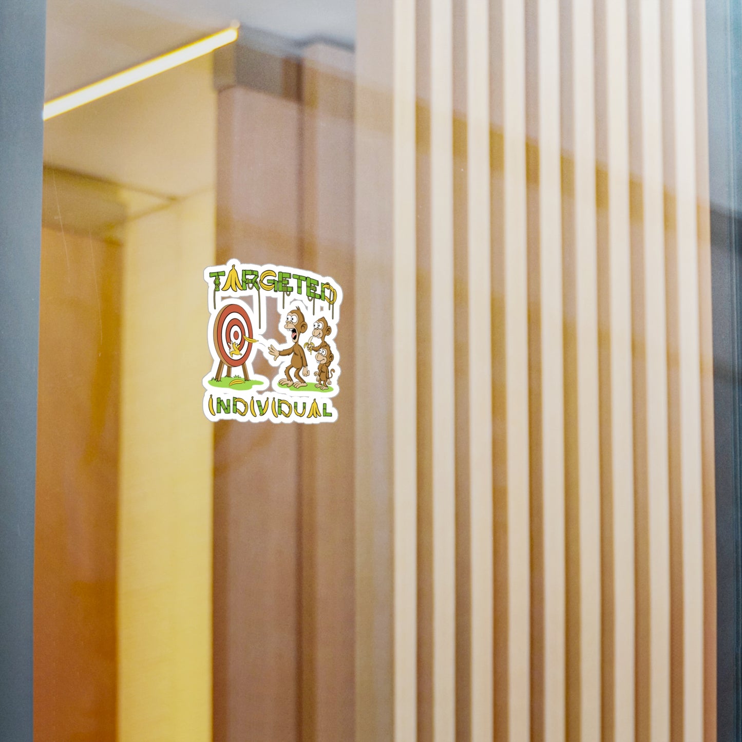 Targeted Individual Monkey Sticker — Funny Banana Target Kiss-Cut Vinyl Decal