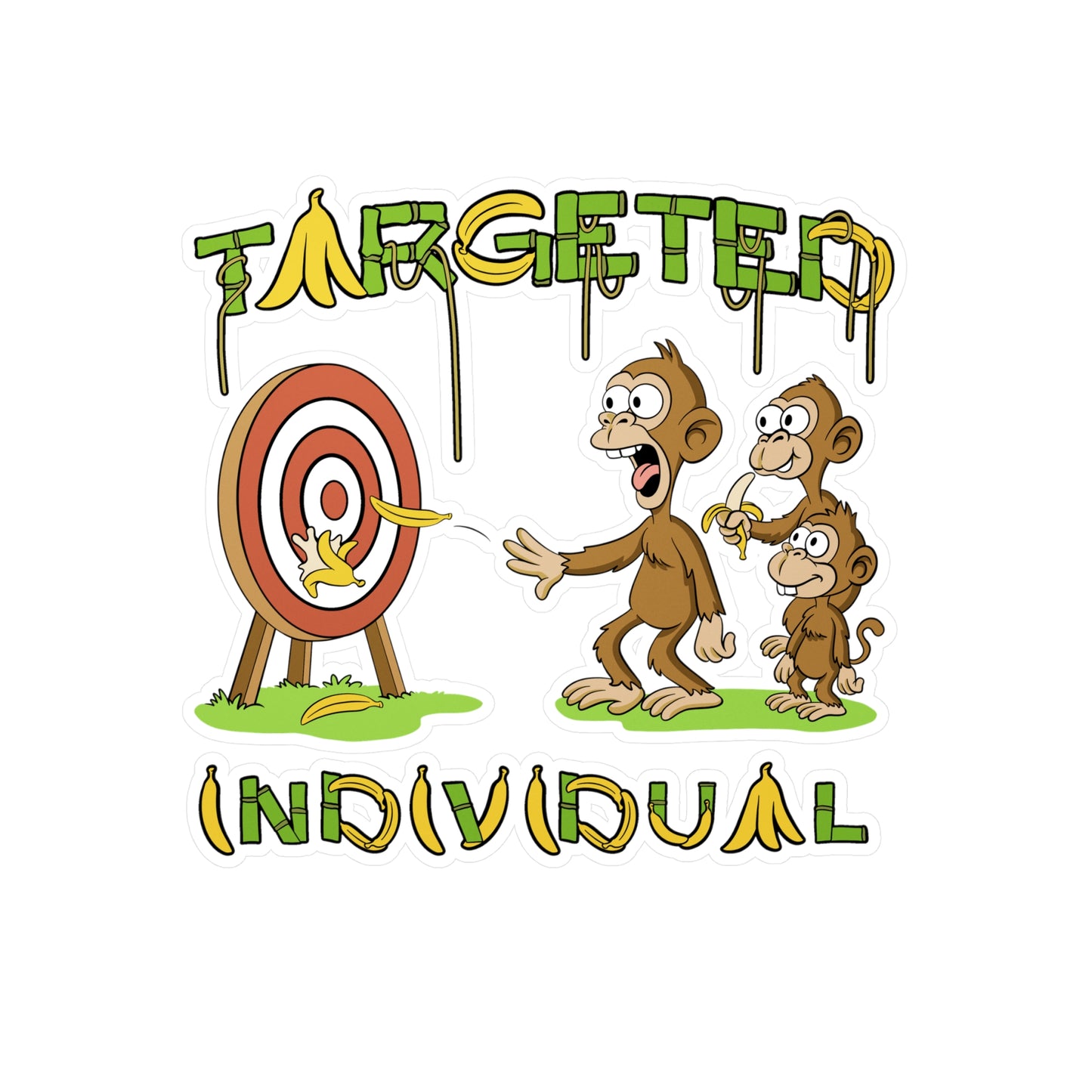 Targeted Individual Monkey Sticker — Funny Banana Target Kiss-Cut Vinyl Decal