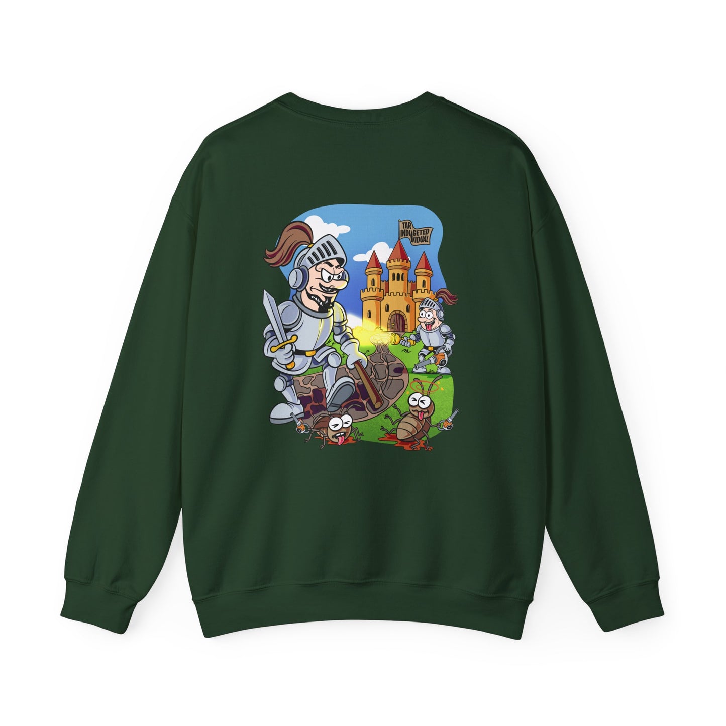 Knight vs Worms Crewneck Sweatshirt — Funny Medieval Cartoon Graphic