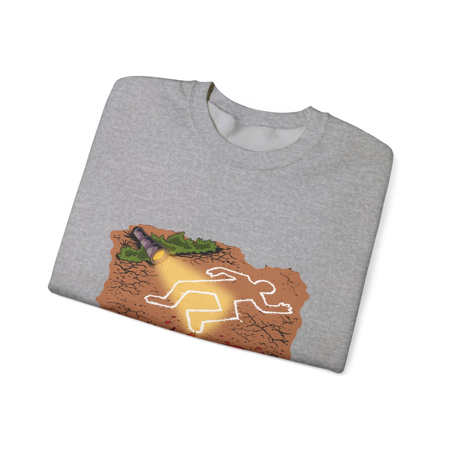 Graphic Sweatshirt — 'Who's Next?' Crime Scene Chalk Outline Crewneck