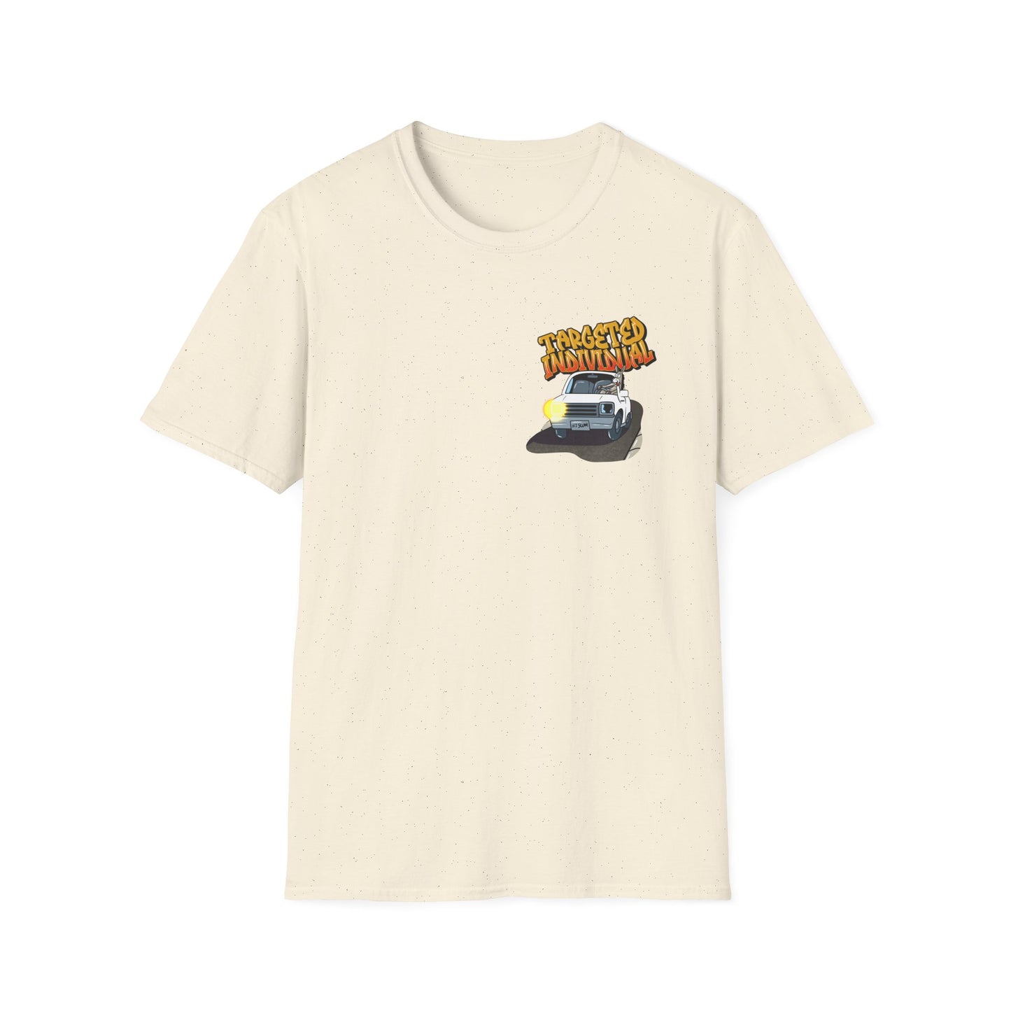 Targeted Individual Graphic T-Shirt — Retro Car & Neighborhood Illustration