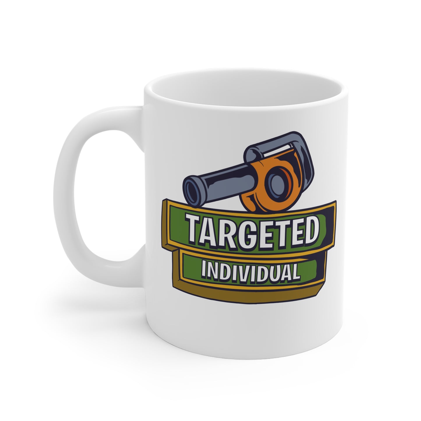 Targeted Individual Mug — Coffee Cup with Telescope Emblem