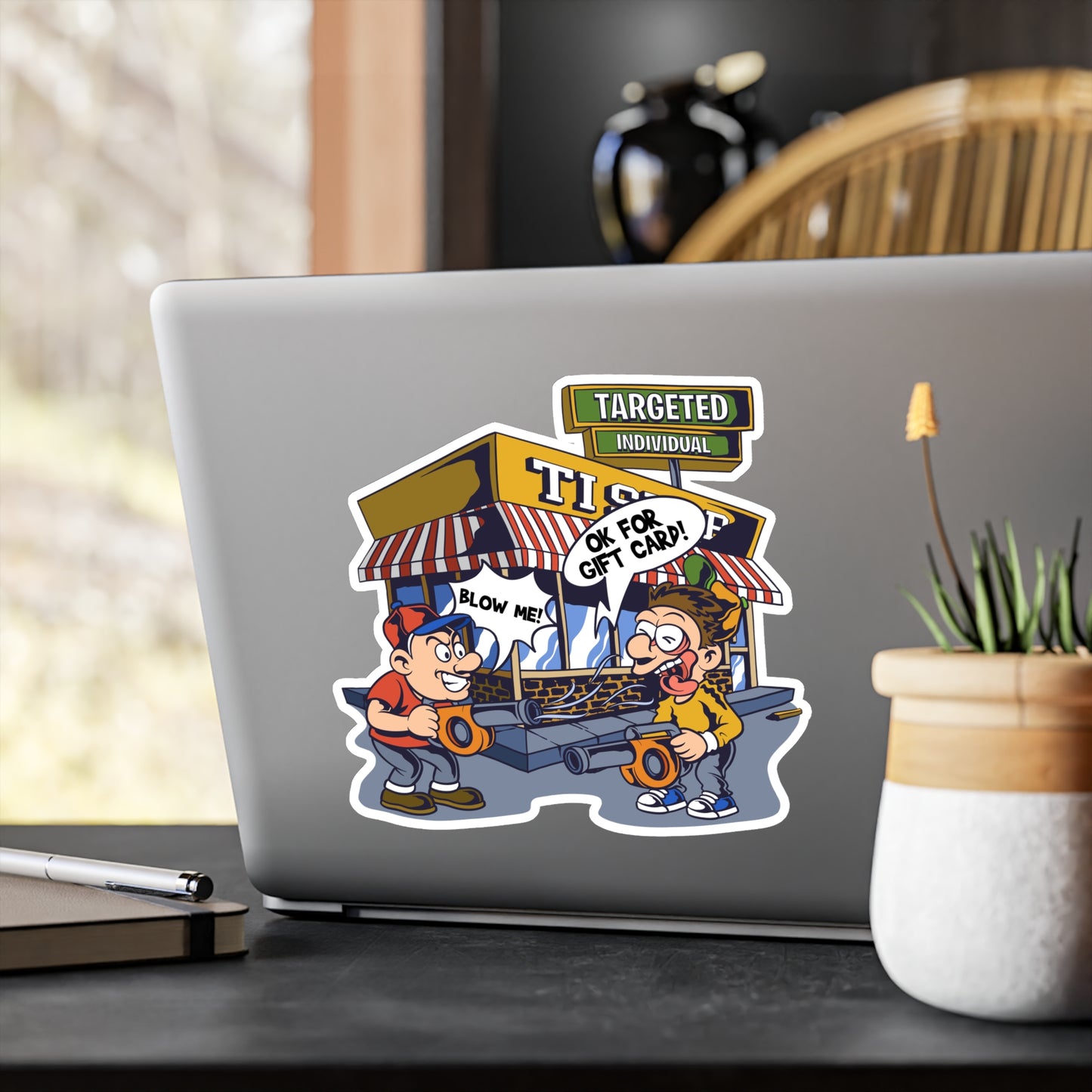 Targeted Individual Vinyl Sticker — Funny Arcade Blow Me Design (Kiss-Cut Decal)